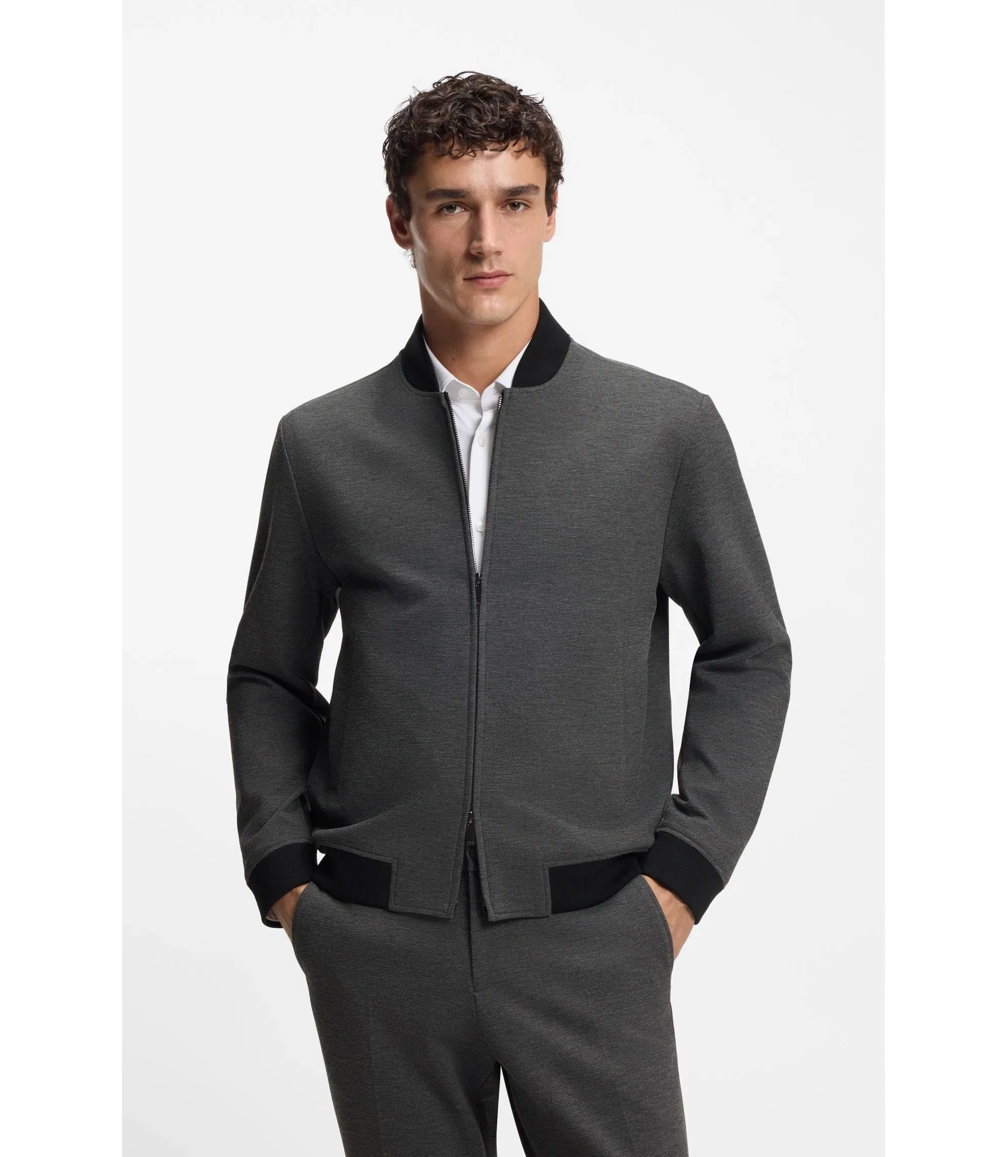 Boss Slim Fit Jacket In Wrinkle Resistant Fabric Silver