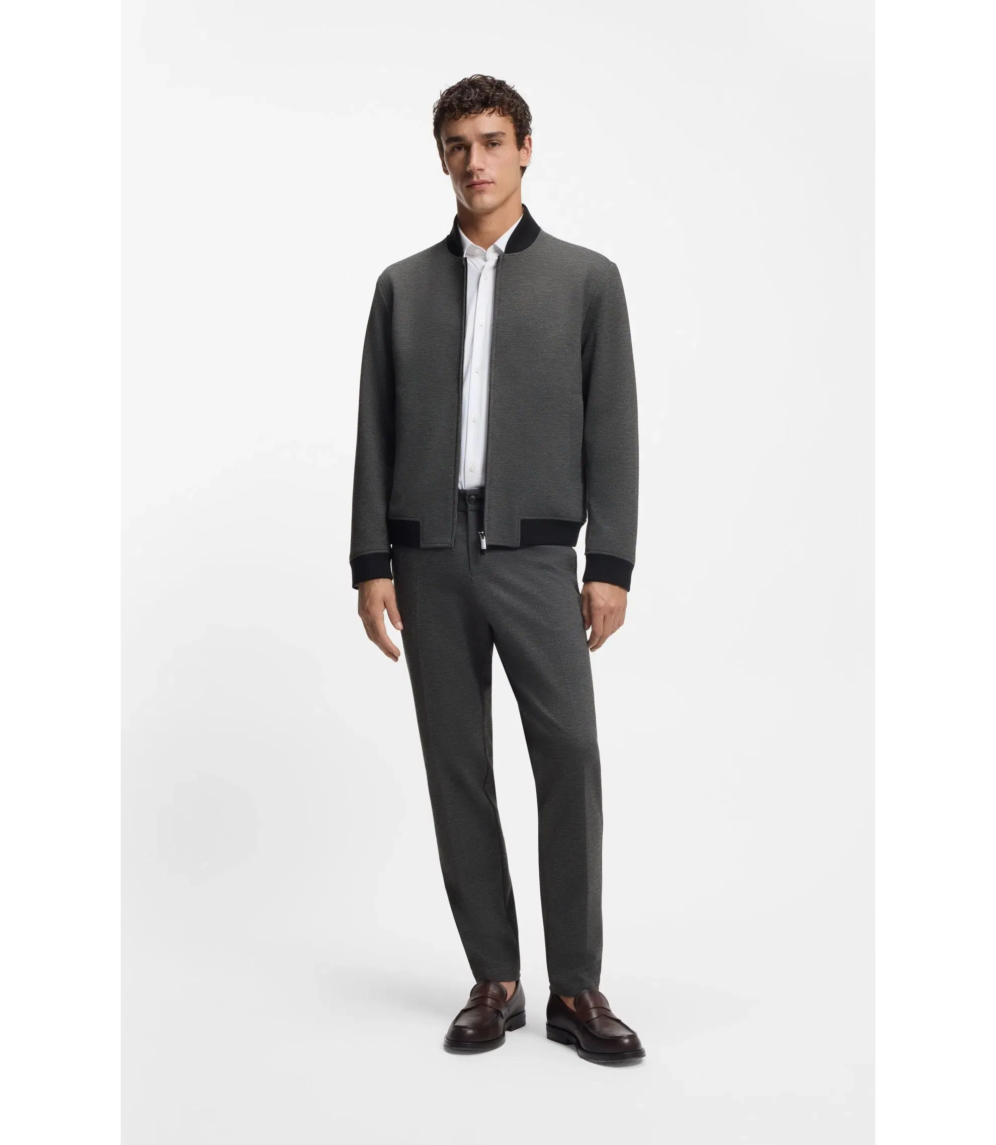 Boss Slim Fit Jacket In Wrinkle Resistant Fabric Silver