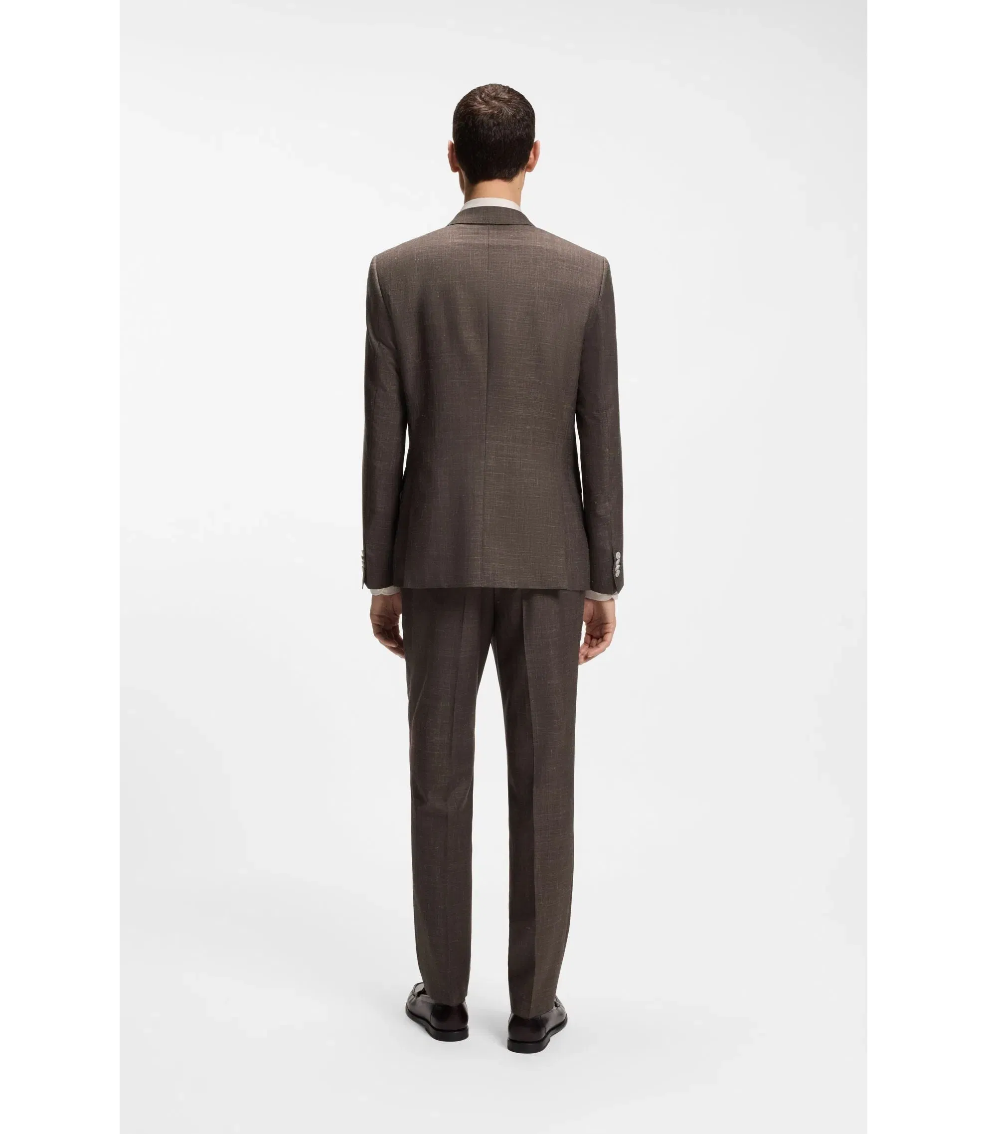 Boss Slim Fit Jacket In Virgin Wool Silk And Linen Dark Brown