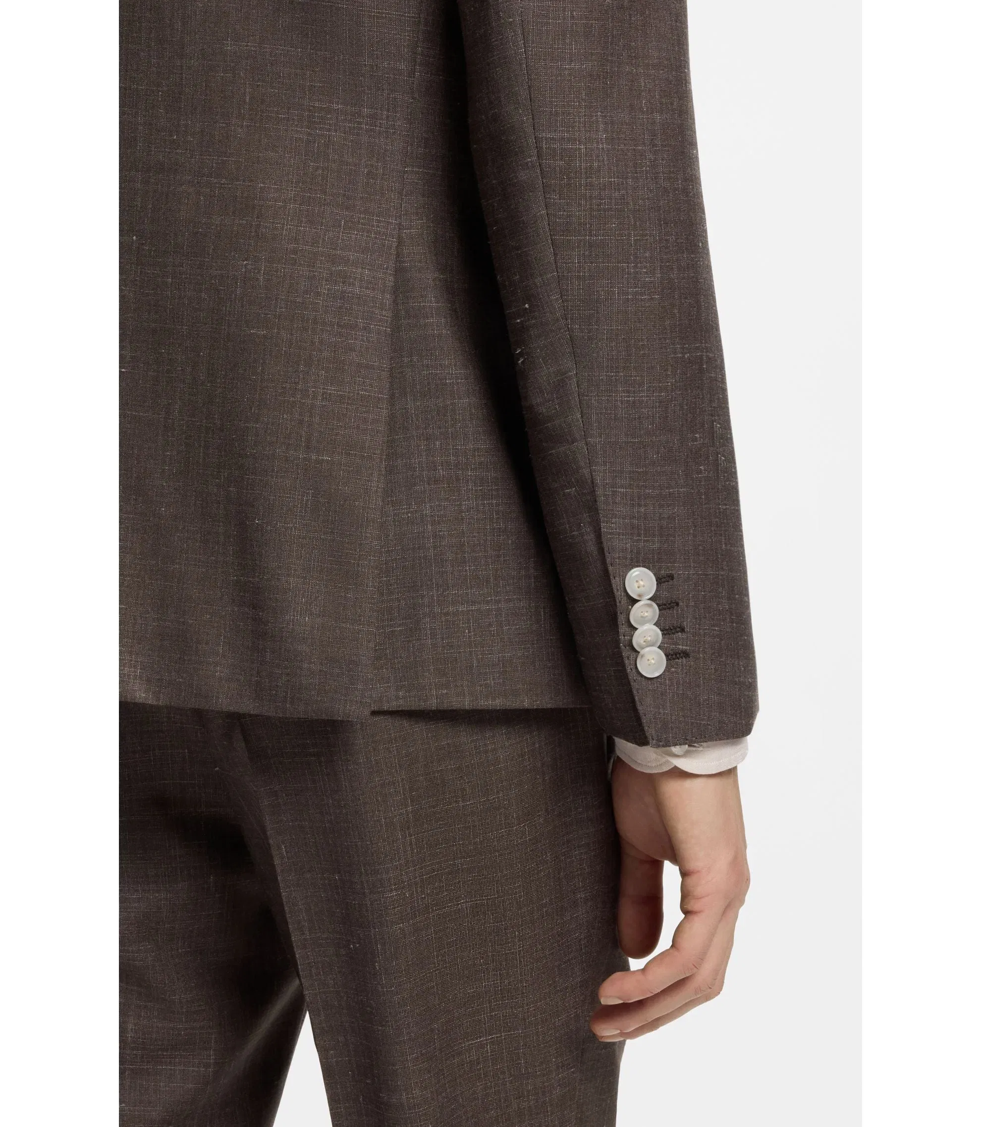 Boss Slim Fit Jacket In Virgin Wool Silk And Linen Dark Brown