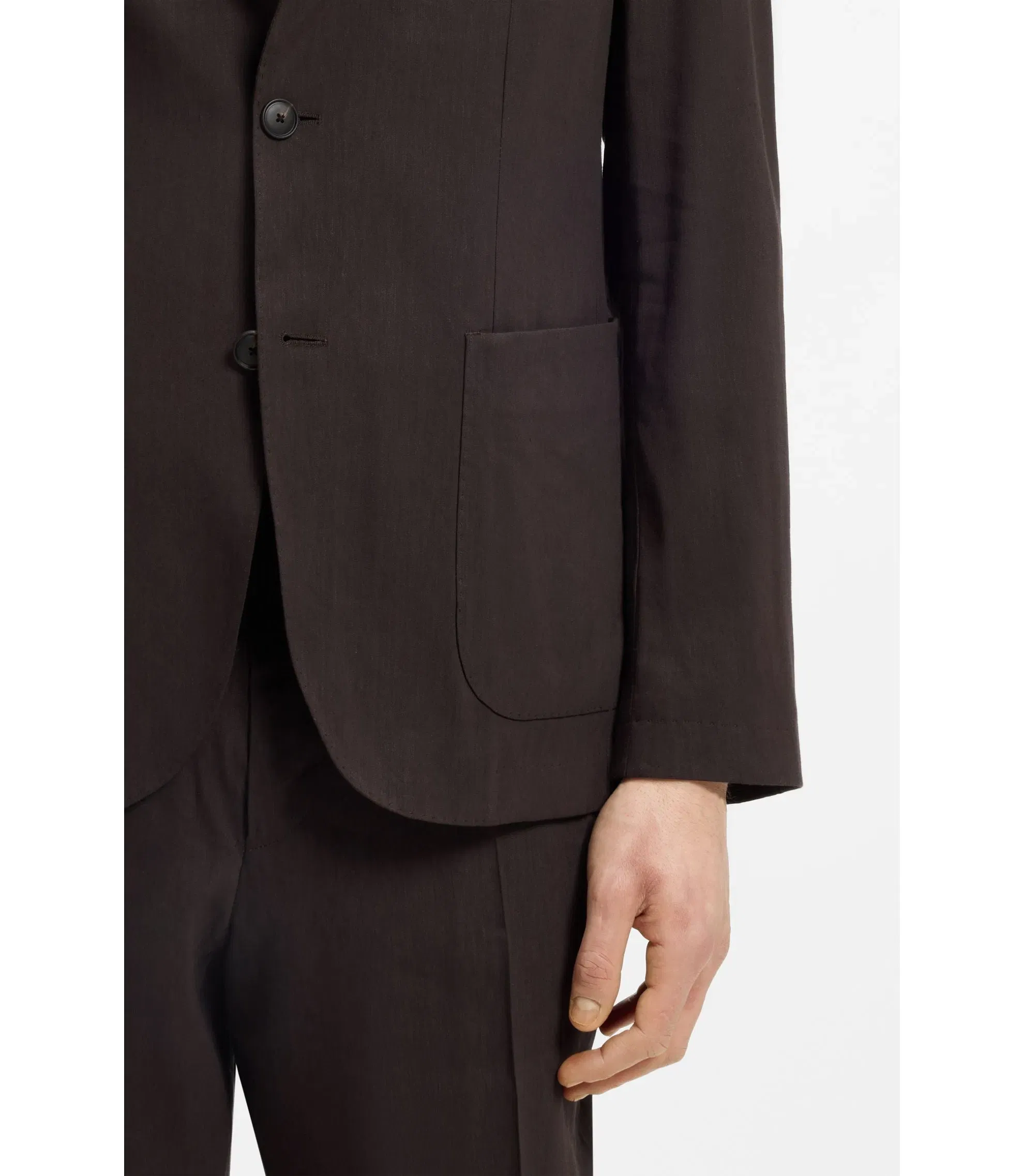 Boss Slim Fit Jacket In Tech Linen Dark Brown