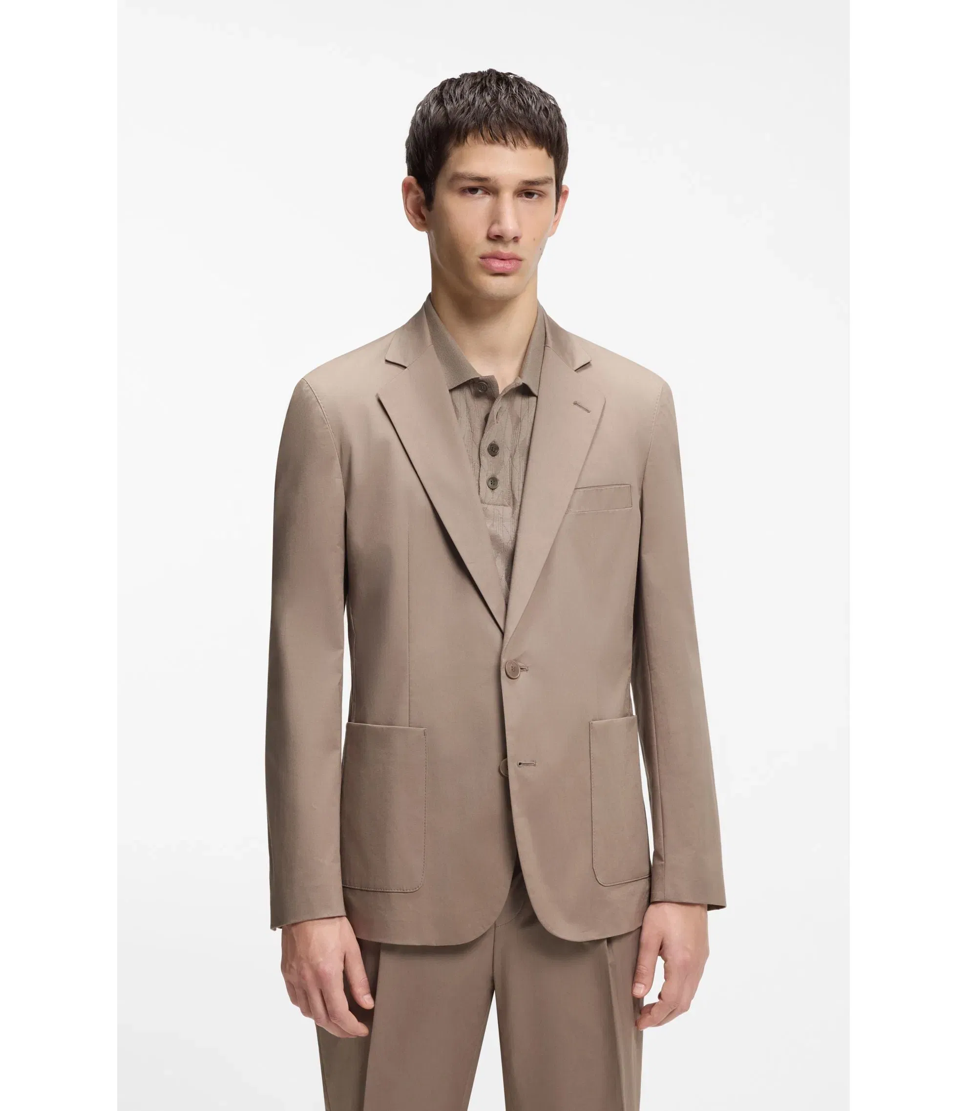 Hugo Slim Fit Jacket In Stretch Cotton Light Brown