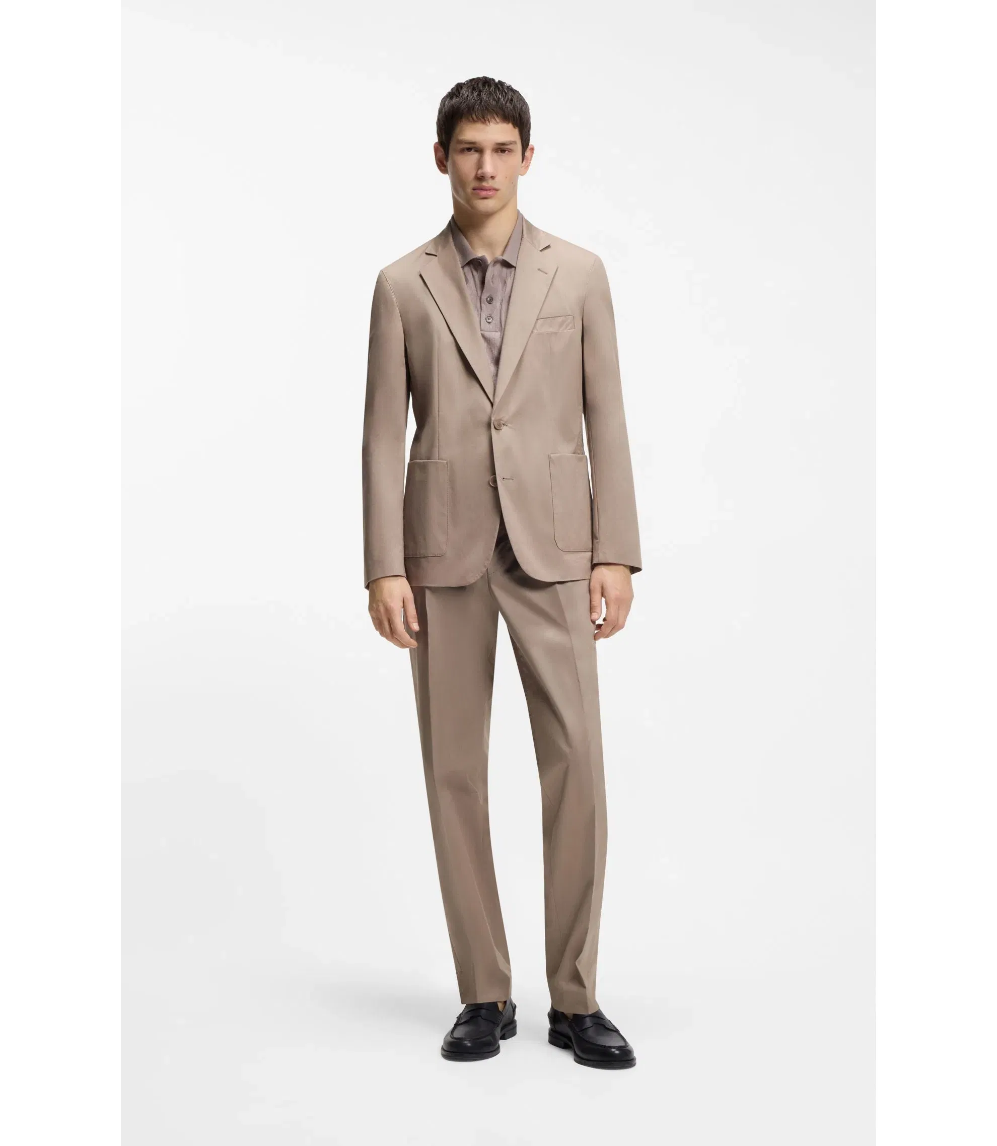 Hugo Slim Fit Jacket In Stretch Cotton Light Brown