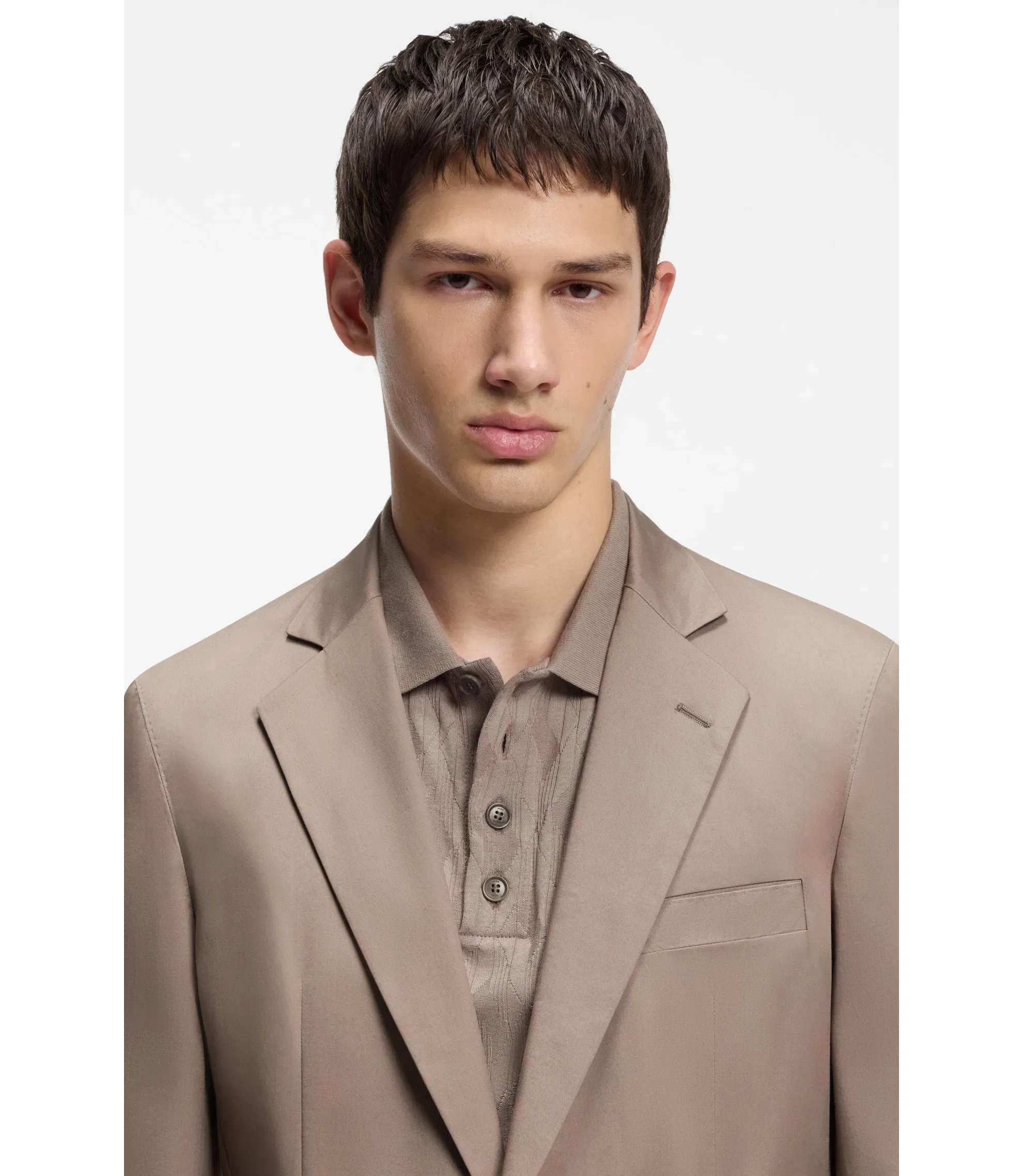 Hugo Slim Fit Jacket In Stretch Cotton Light Brown