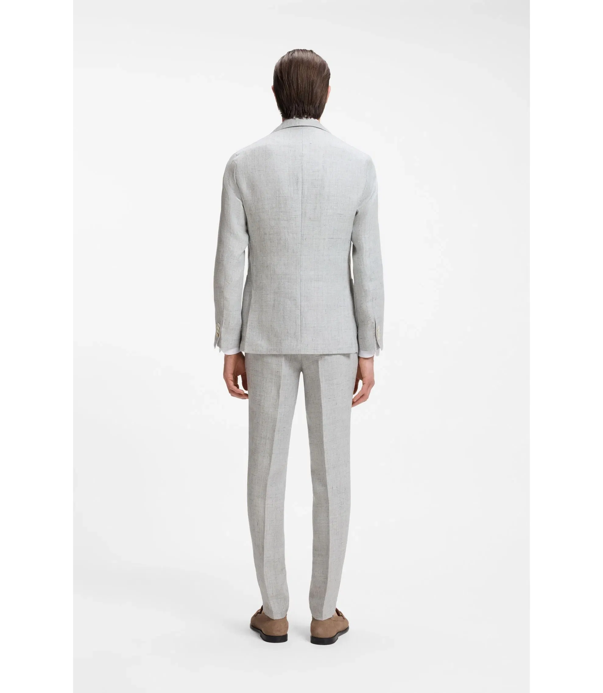Boss Slim Fit Jacket In Patterned Linen Light Grey