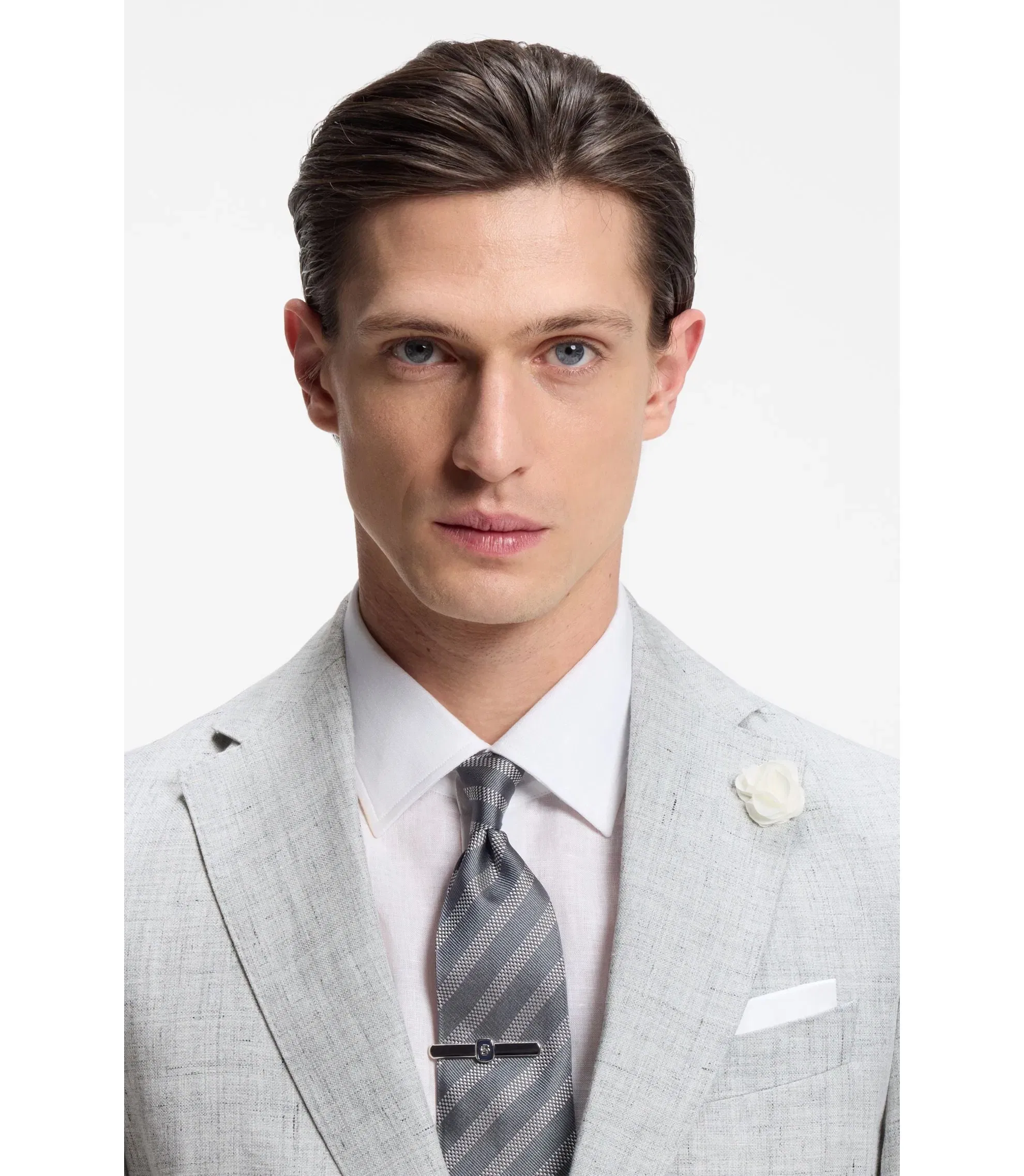 Boss Slim Fit Jacket In Patterned Linen Light Grey