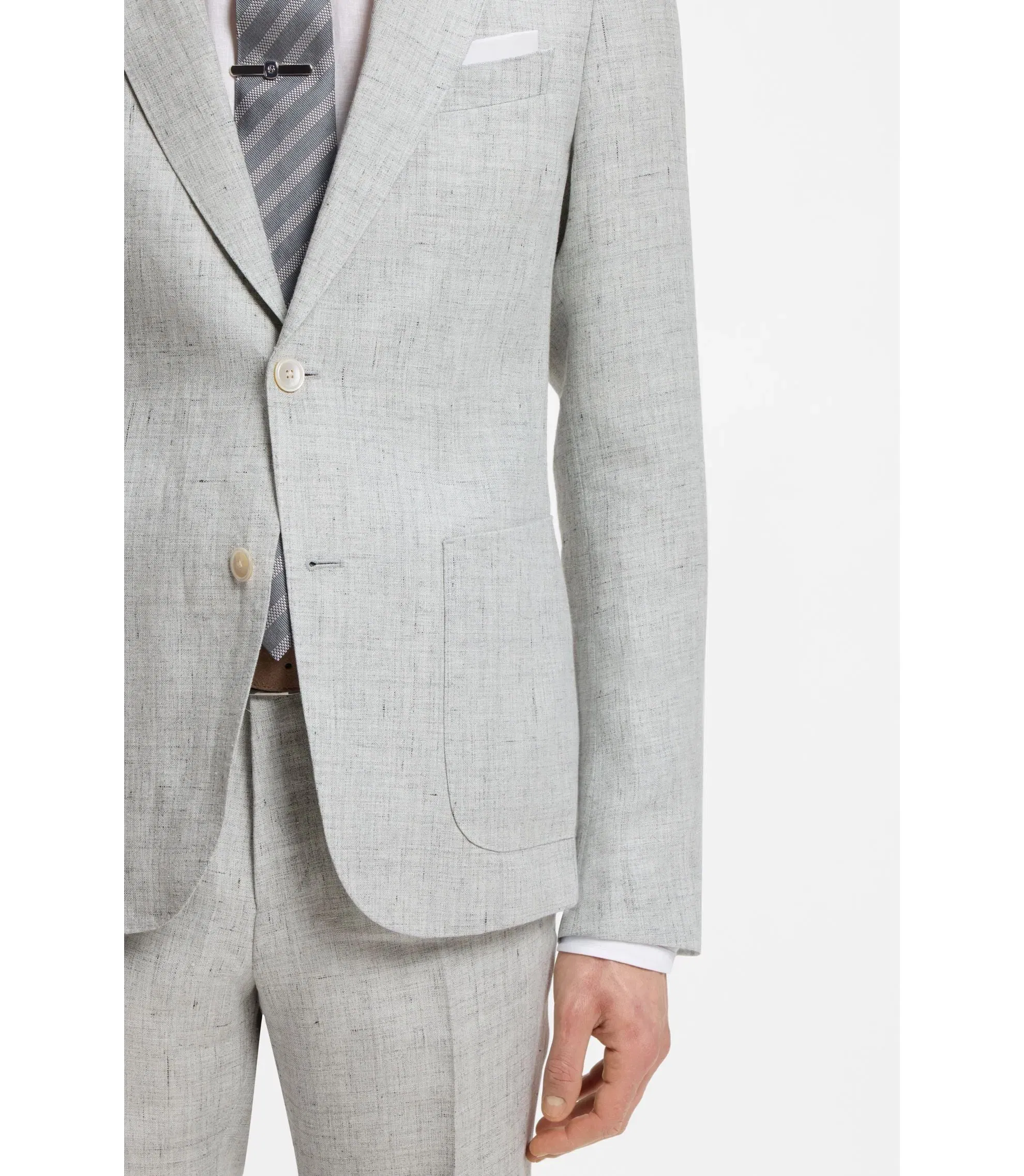 Boss Slim Fit Jacket In Patterned Linen Light Grey