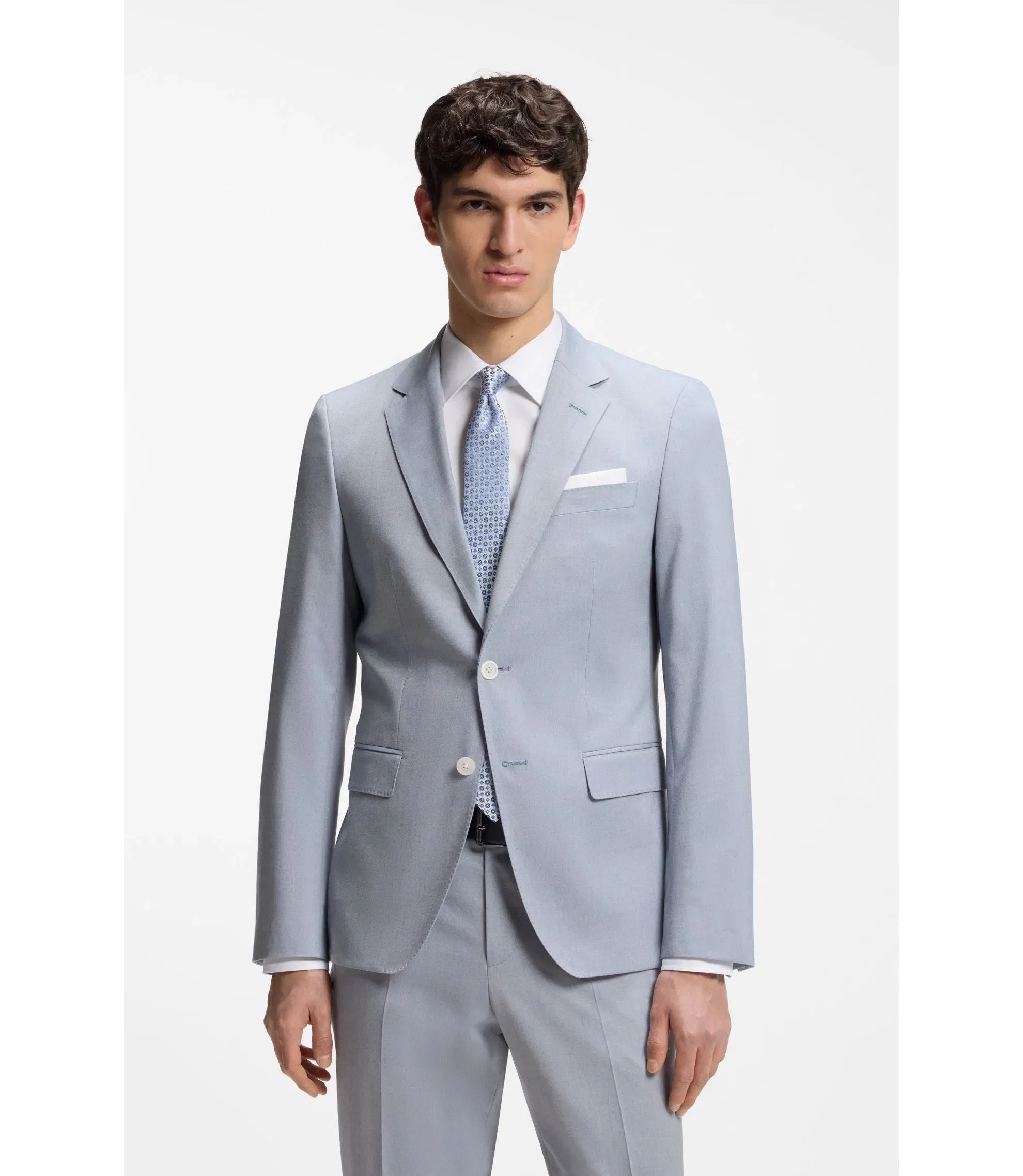 Boss Slim Fit Jacket In Patterned Chiffon Light Blue