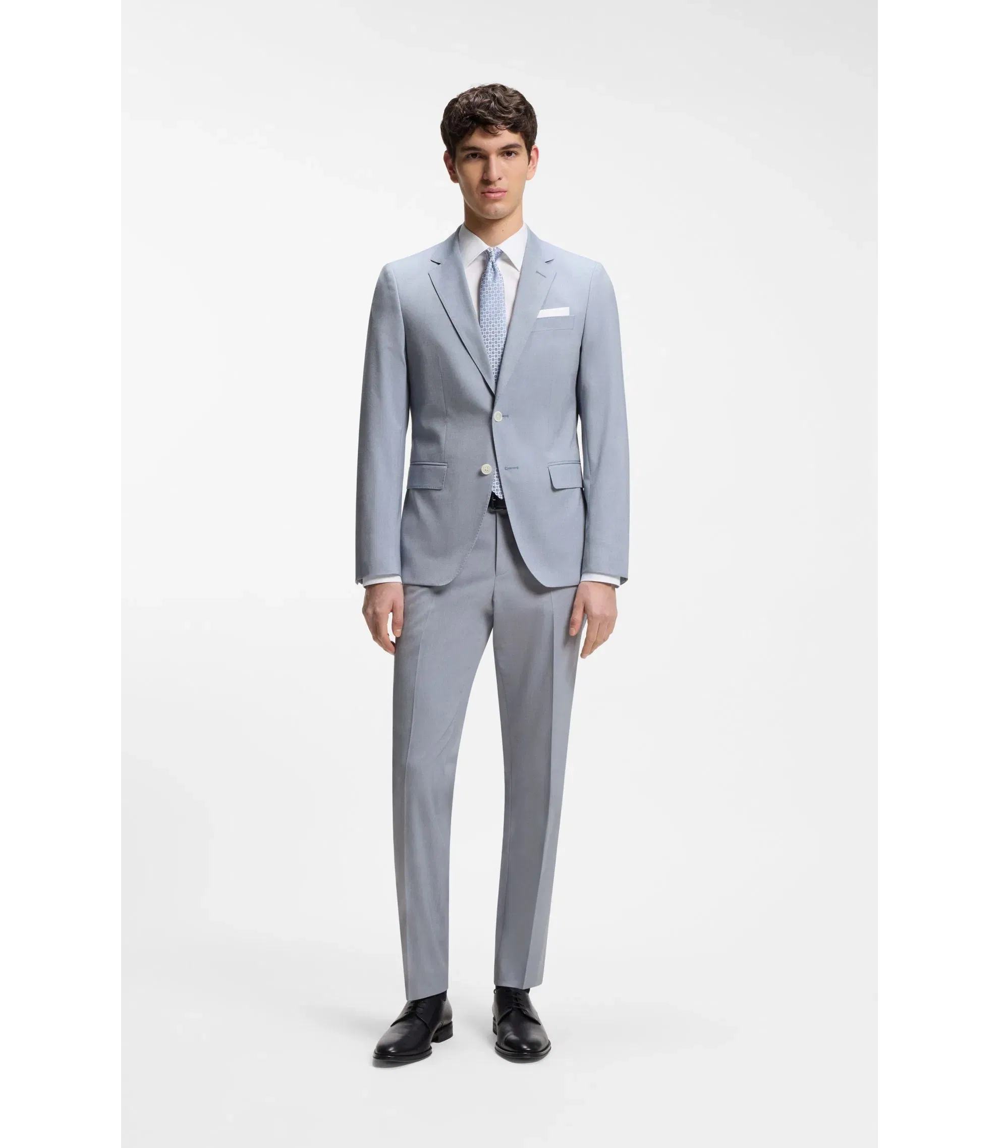 Boss Slim Fit Jacket In Patterned Chiffon Light Blue