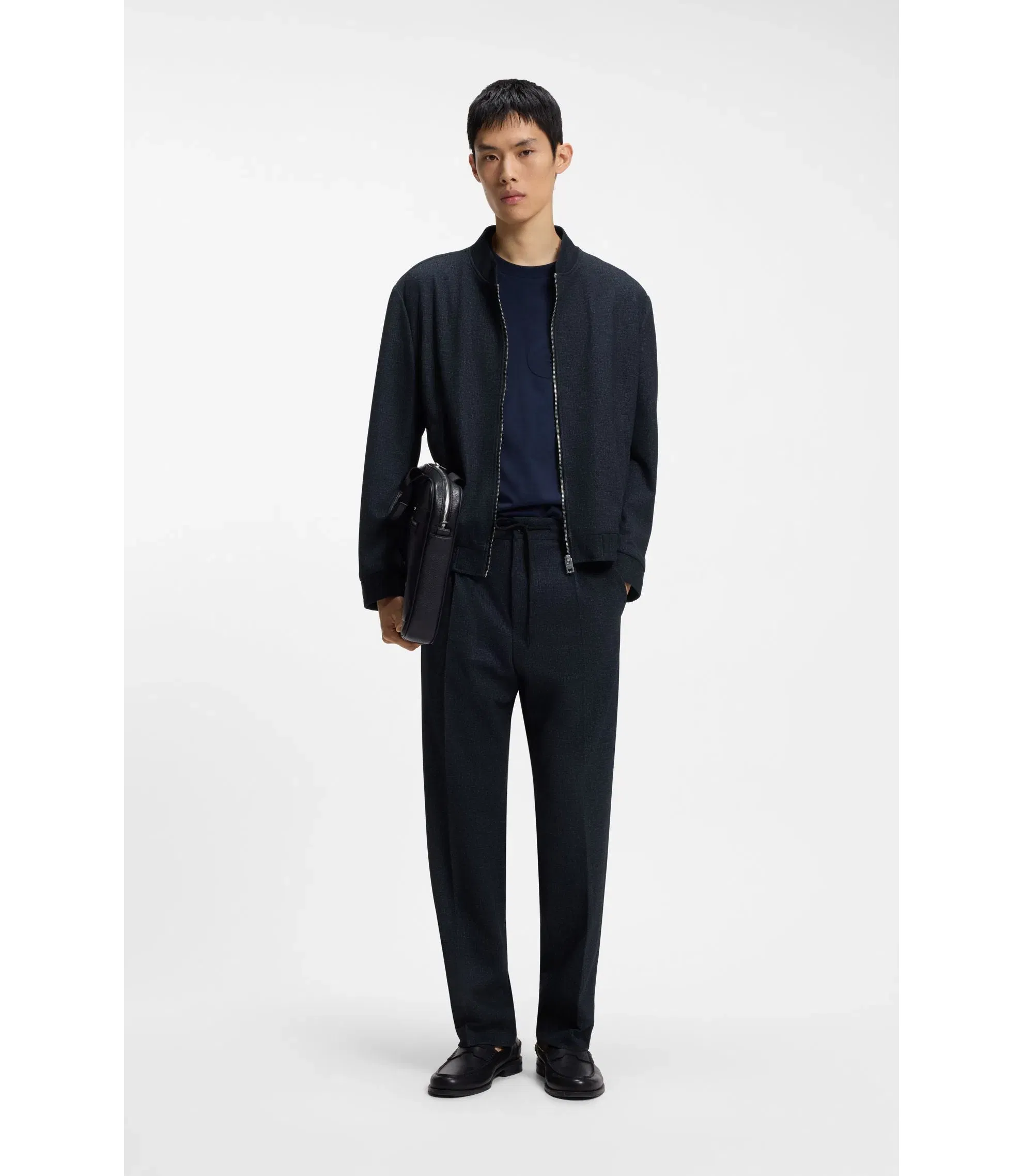 Hugo Slim Fit Jacket In Micro Printed Stretch Fabric Dark Blue