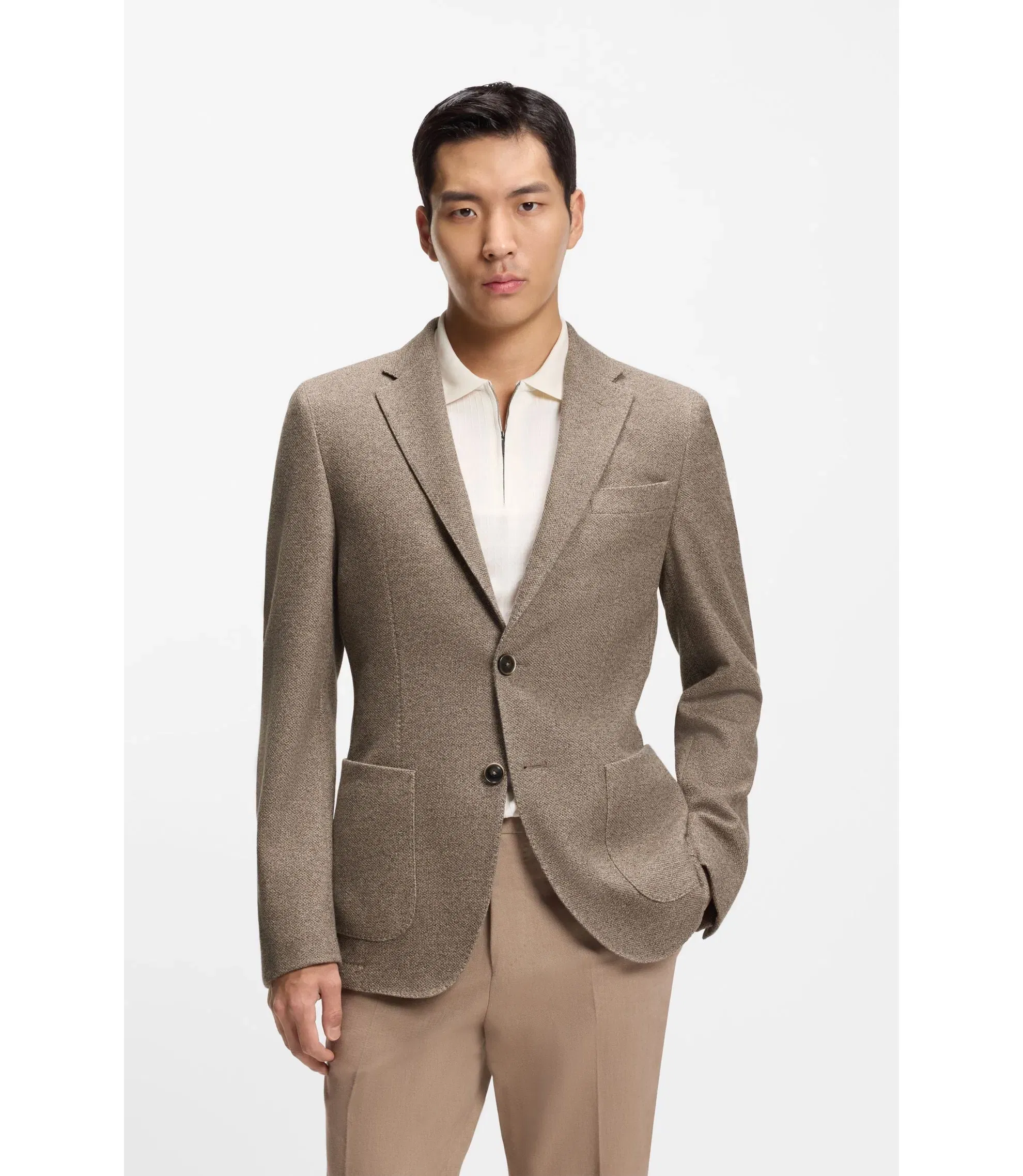 Boss Slim Fit Jacket In Micro Patterned Cotton Light Green