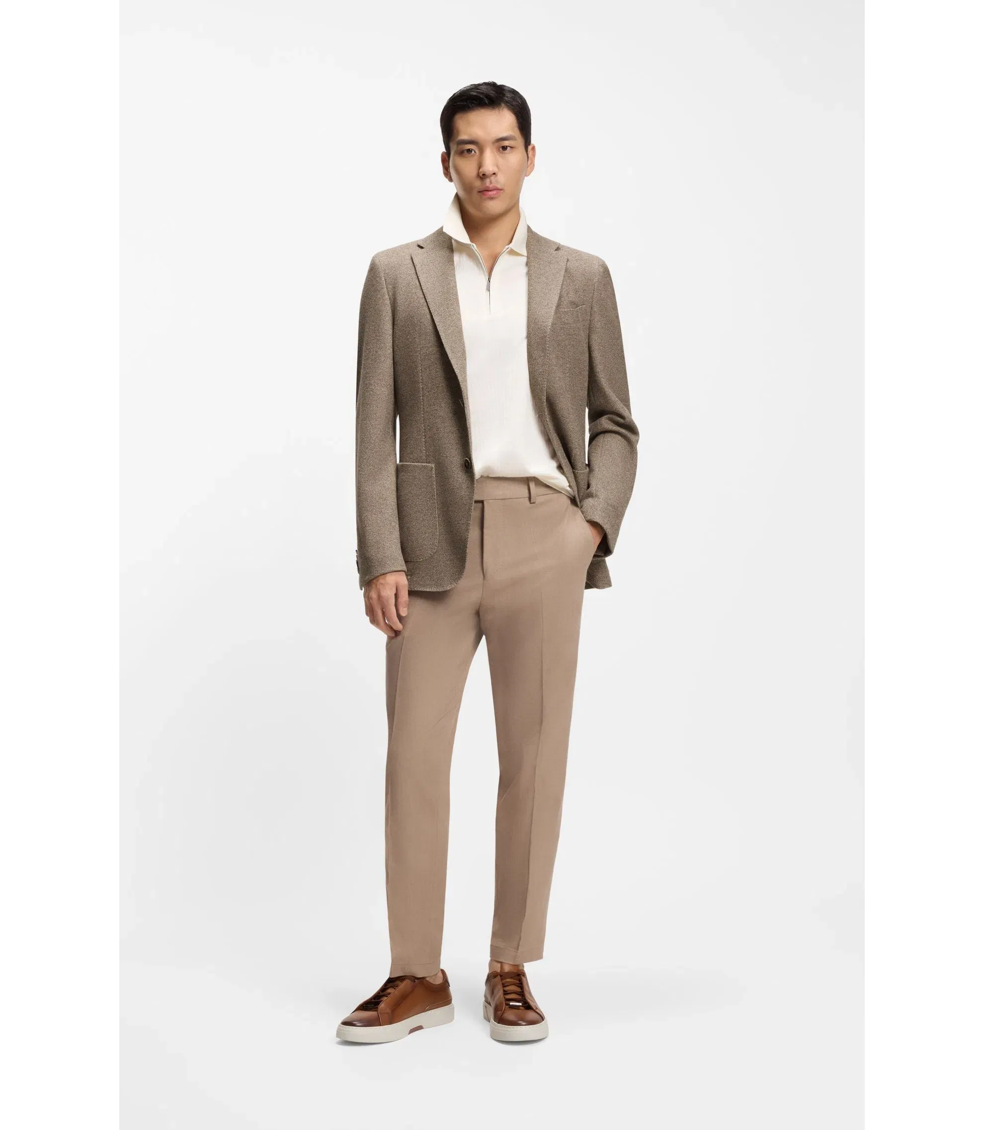 Boss Slim Fit Jacket In Micro Patterned Cotton Light Green