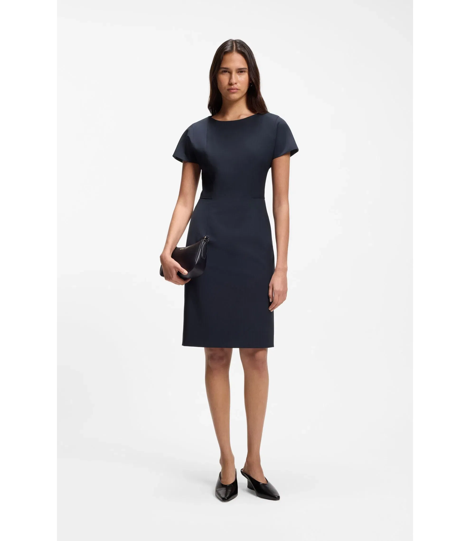 Boss Slim Fit Dress In Italian Stretch Wool Dark Blue Women's