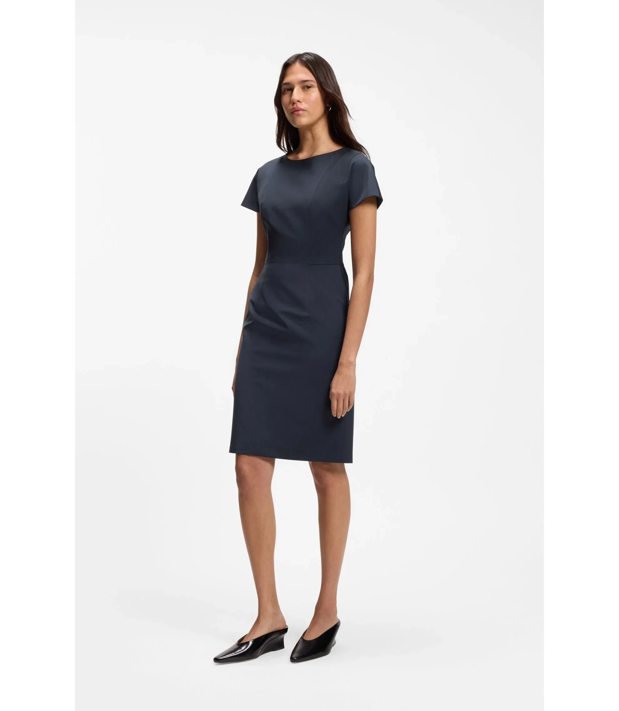 Boss Slim Fit Dress In Italian Stretch Wool Dark Blue Women's