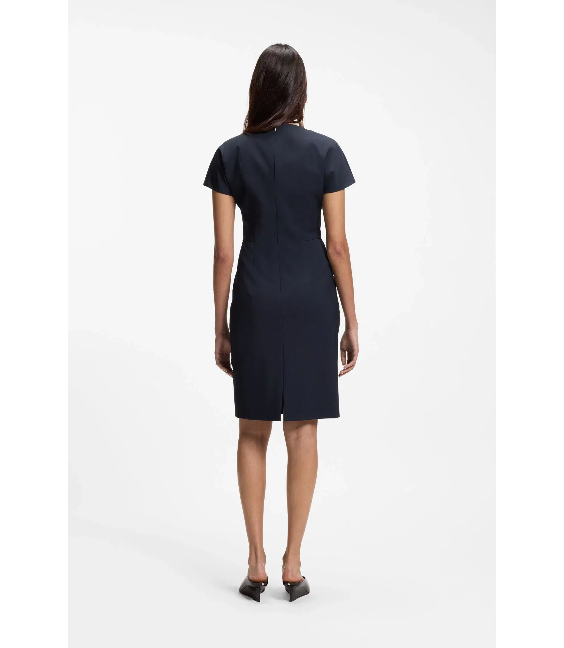 Boss Slim Fit Dress In Italian Stretch Wool Dark Blue Women's