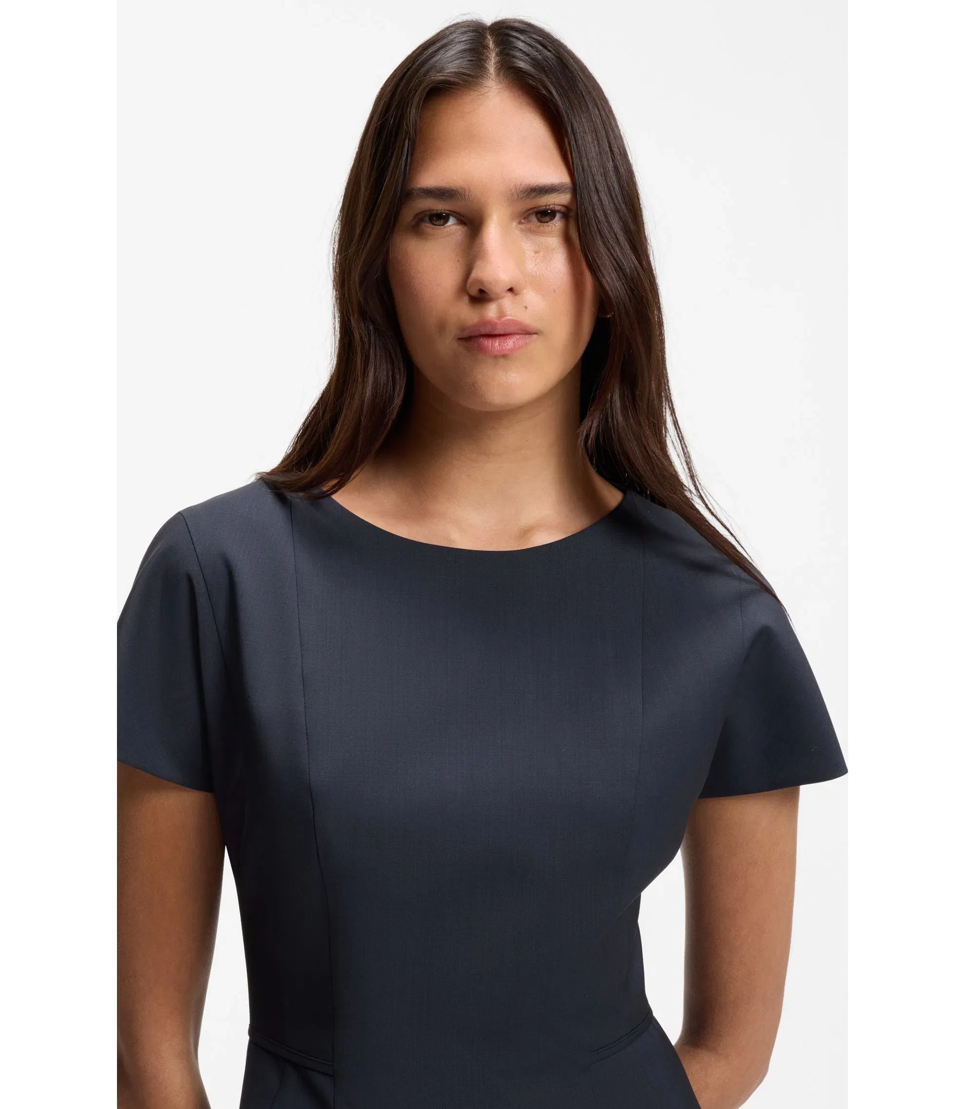 Boss Slim Fit Dress In Italian Stretch Wool Dark Blue Women's