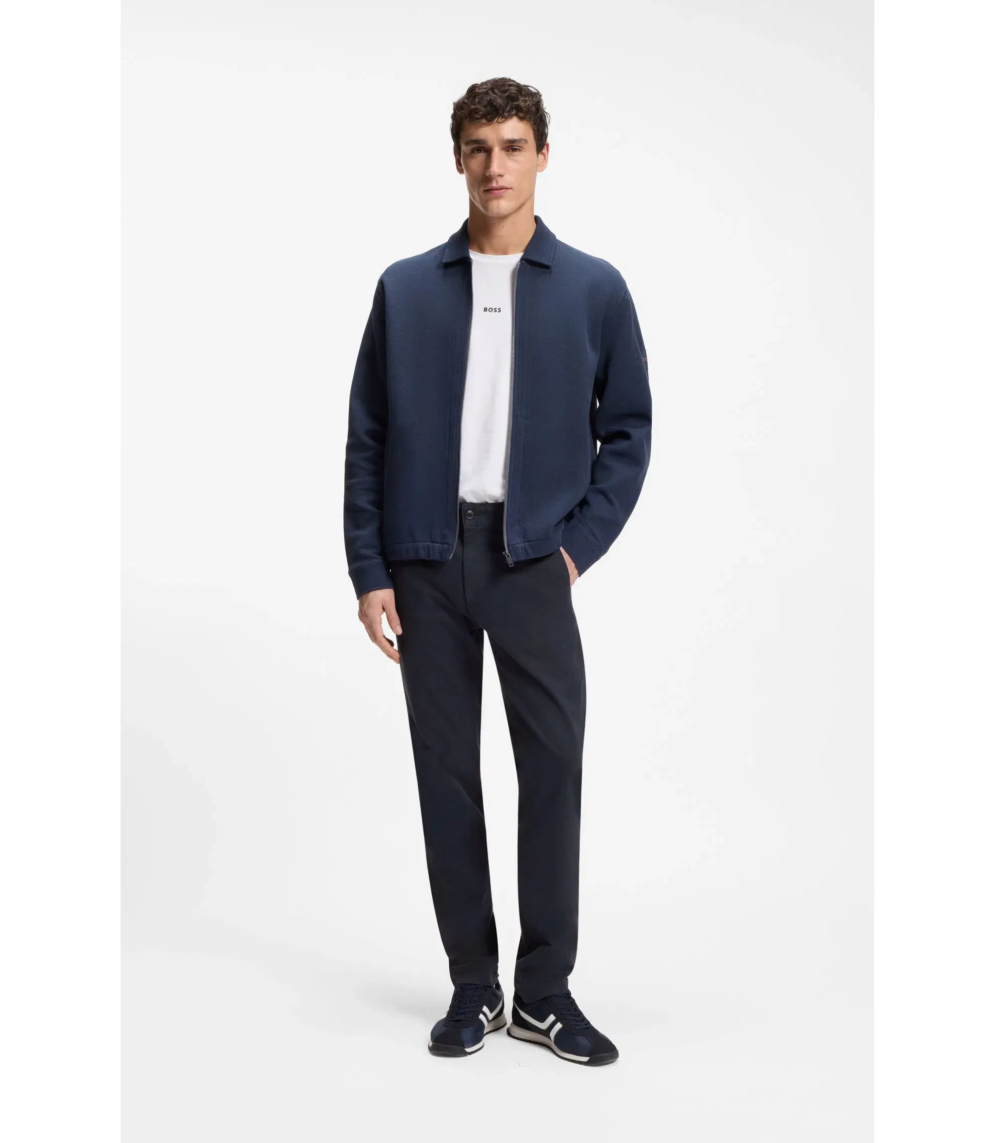 Boss Slim Fit Chinos In Stretch Cotton Satin Dark Blue