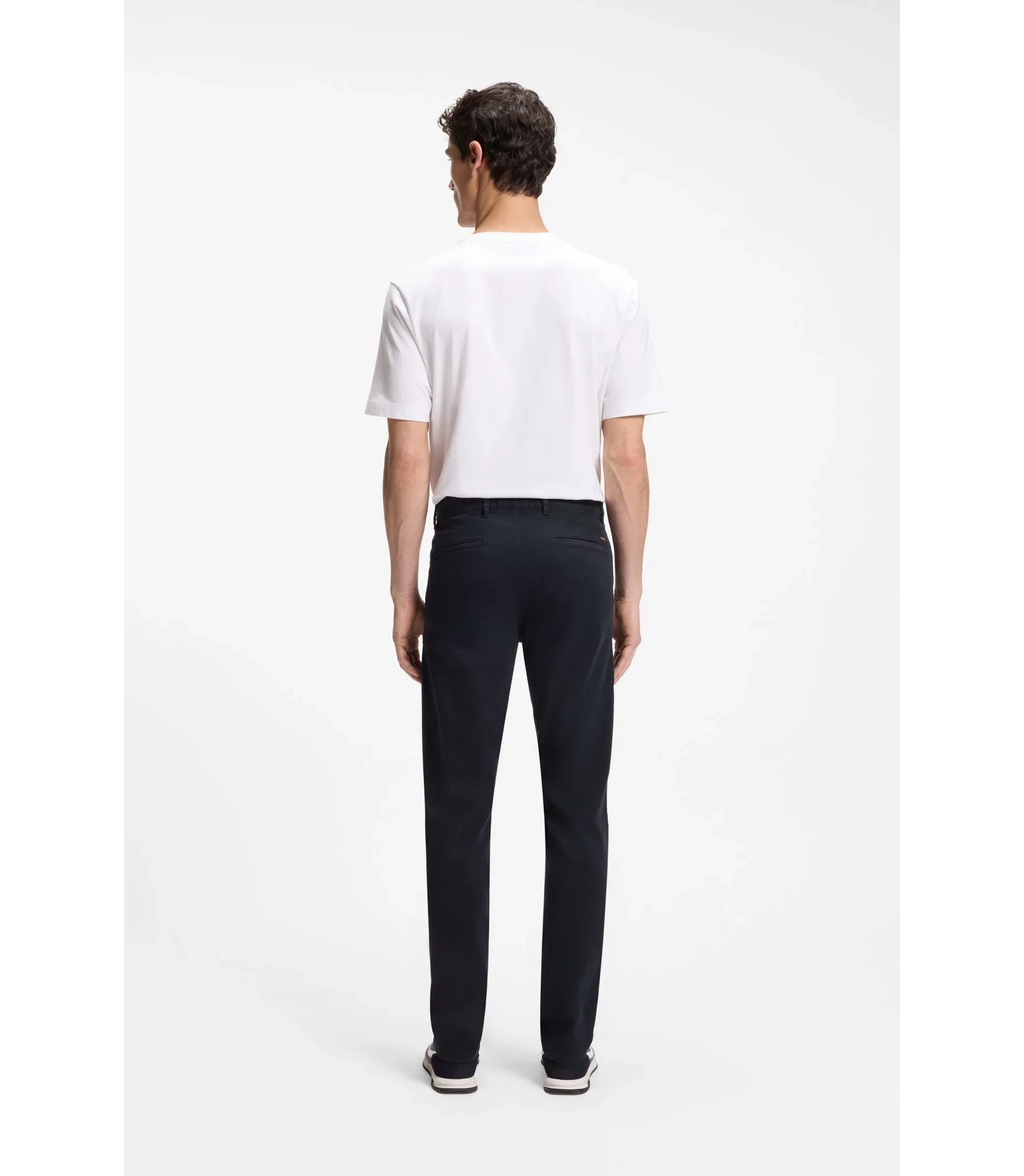 Boss Slim Fit Chinos In Stretch Cotton Satin Dark Blue