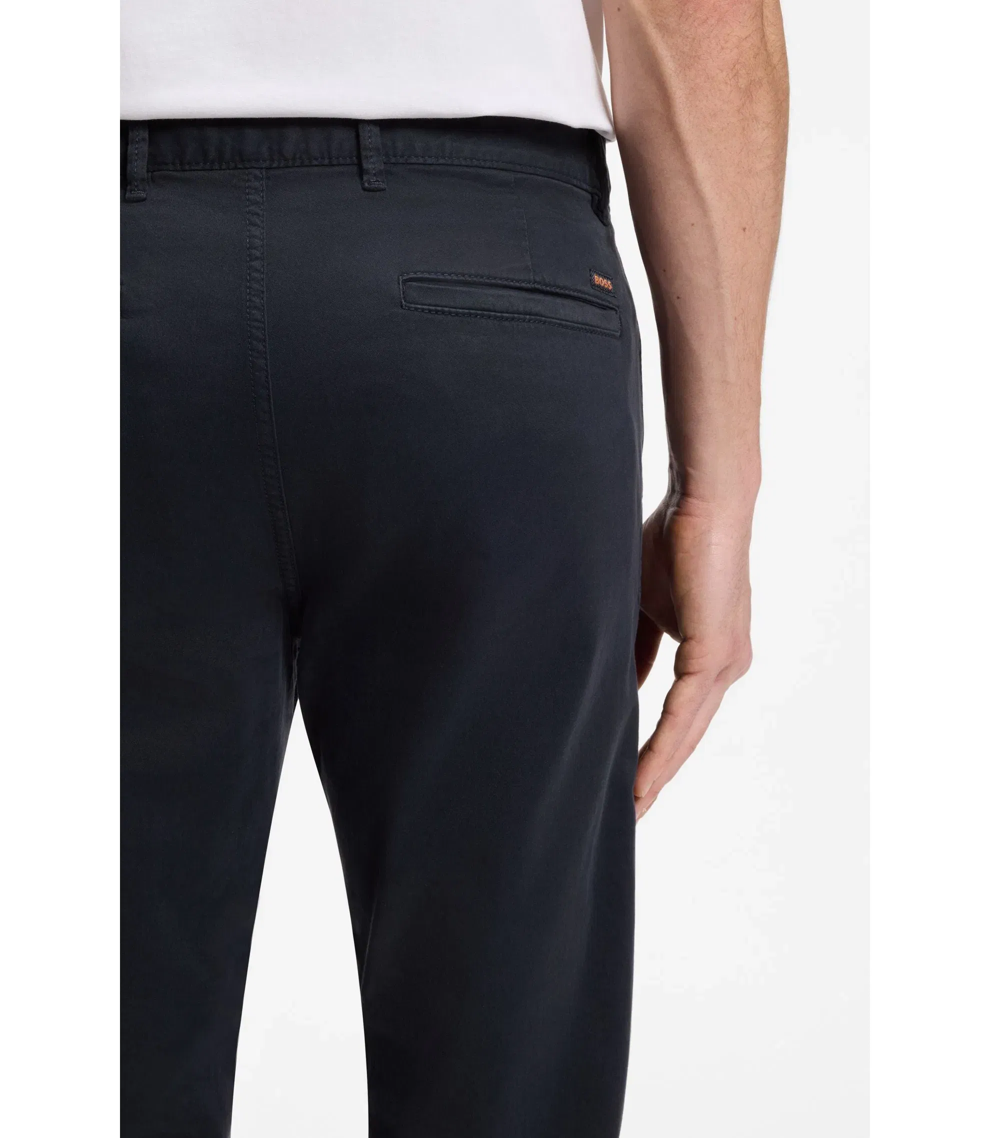 Boss Slim Fit Chinos In Stretch Cotton Satin Dark Blue