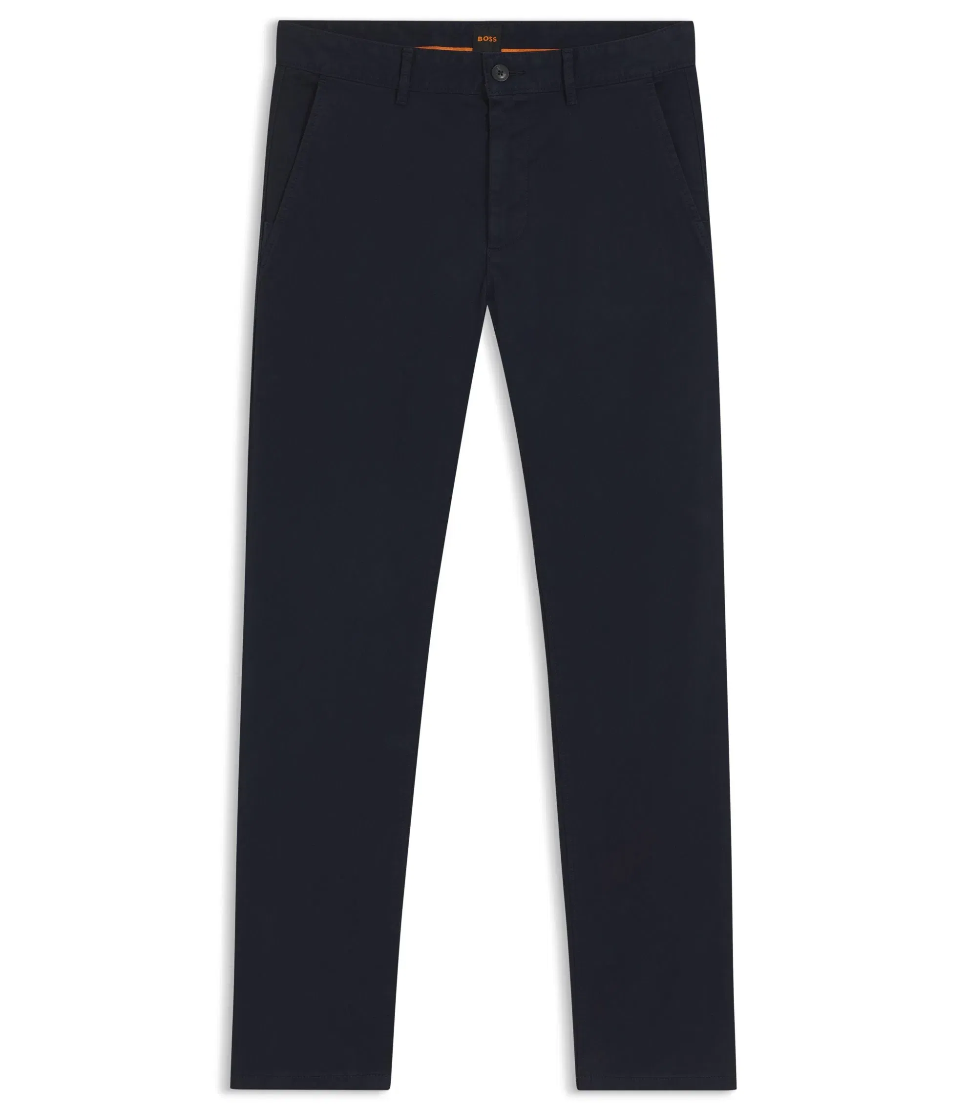 Boss Slim Fit Chinos In Stretch Cotton Satin Dark Blue