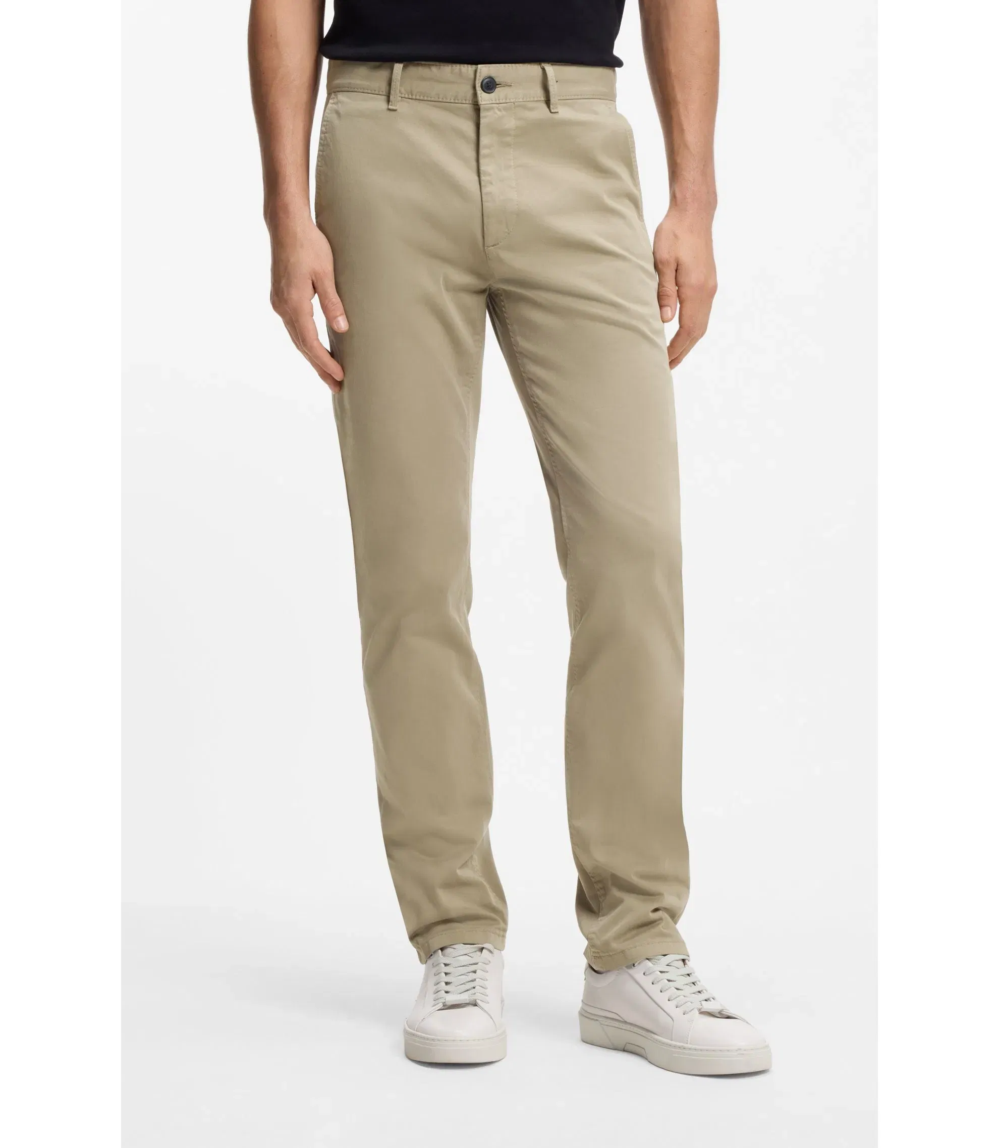 Boss Slim Fit Chinos In Stretch Cotton Satin Light Brown
