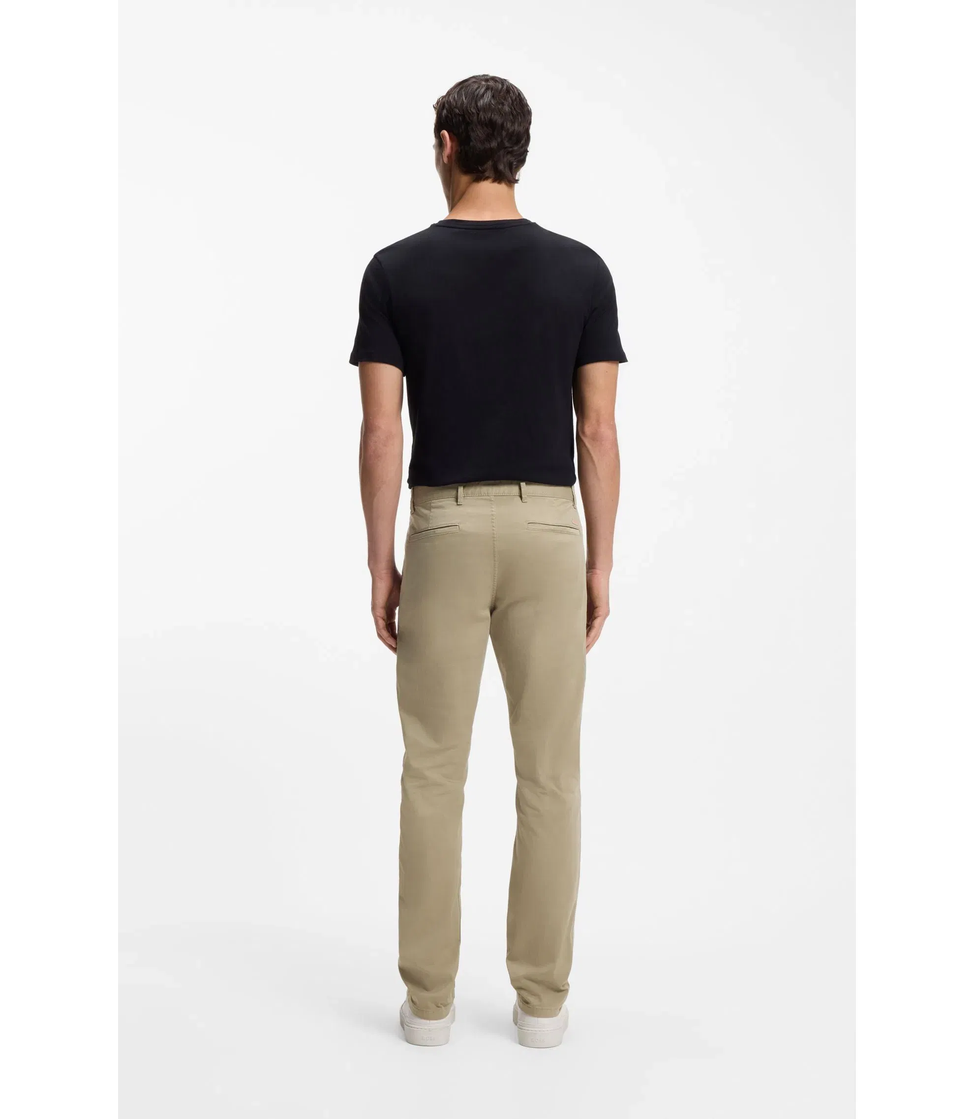 Boss Slim Fit Chinos In Stretch Cotton Satin Light Brown