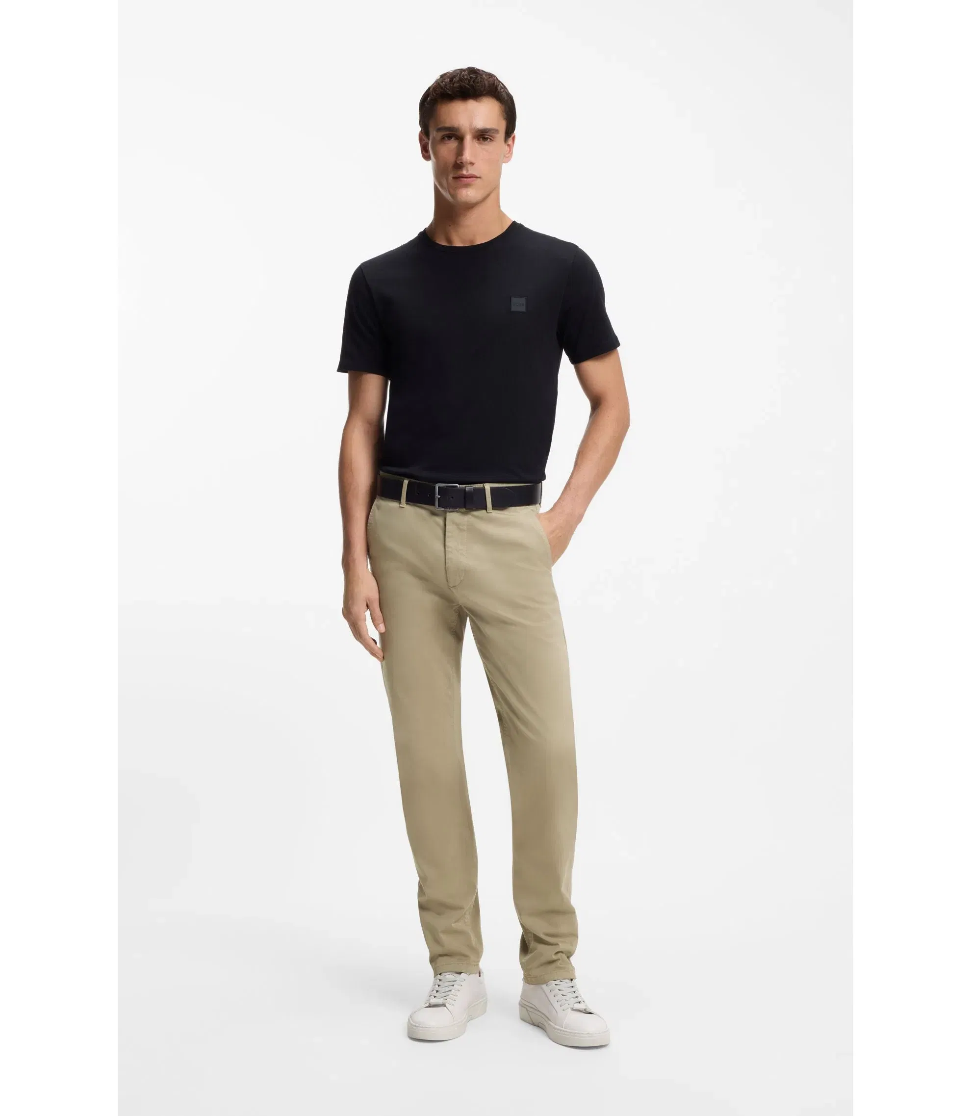 Boss Slim Fit Chinos In Stretch Cotton Satin Light Brown