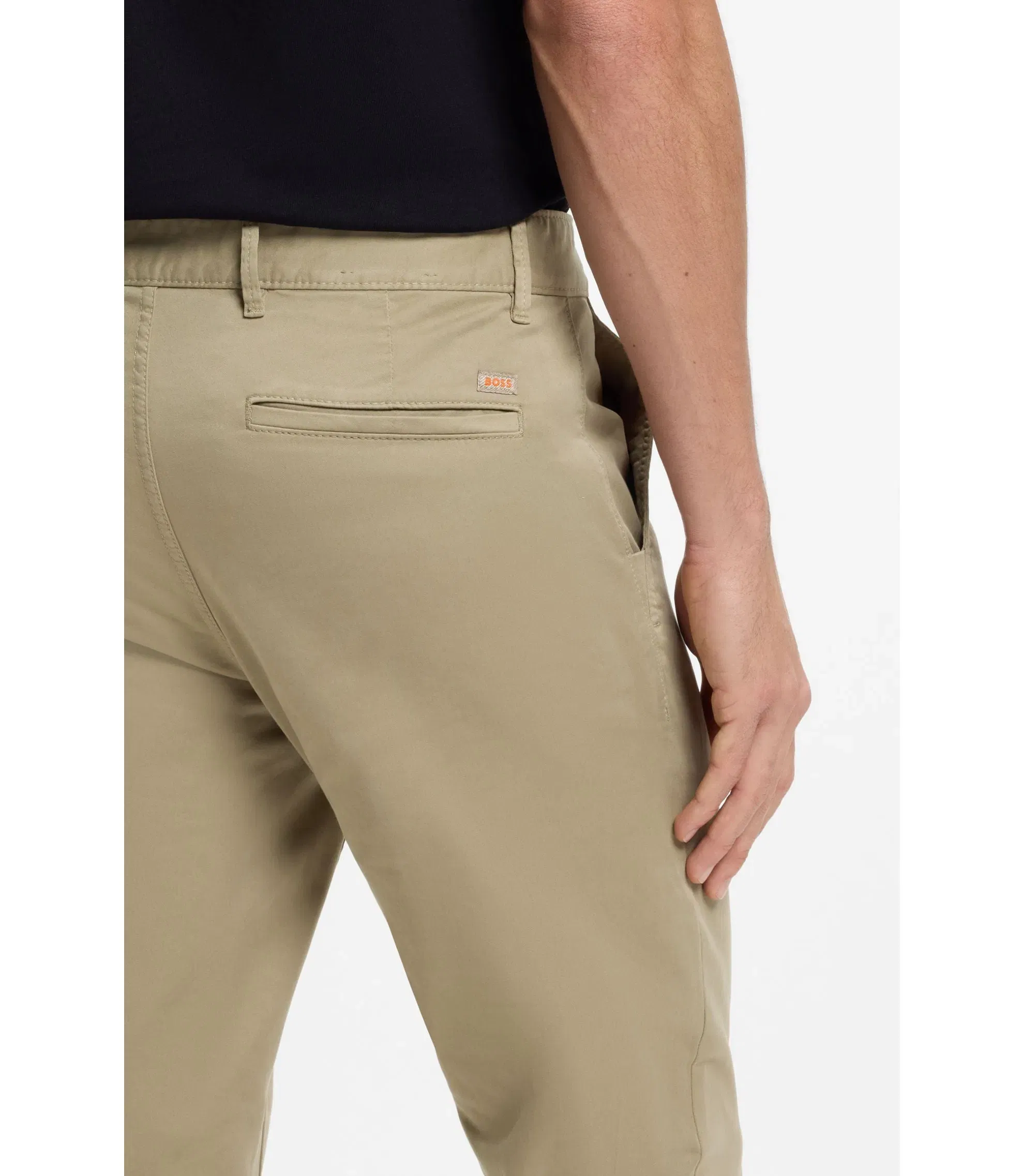 Boss Slim Fit Chinos In Stretch Cotton Satin Light Brown