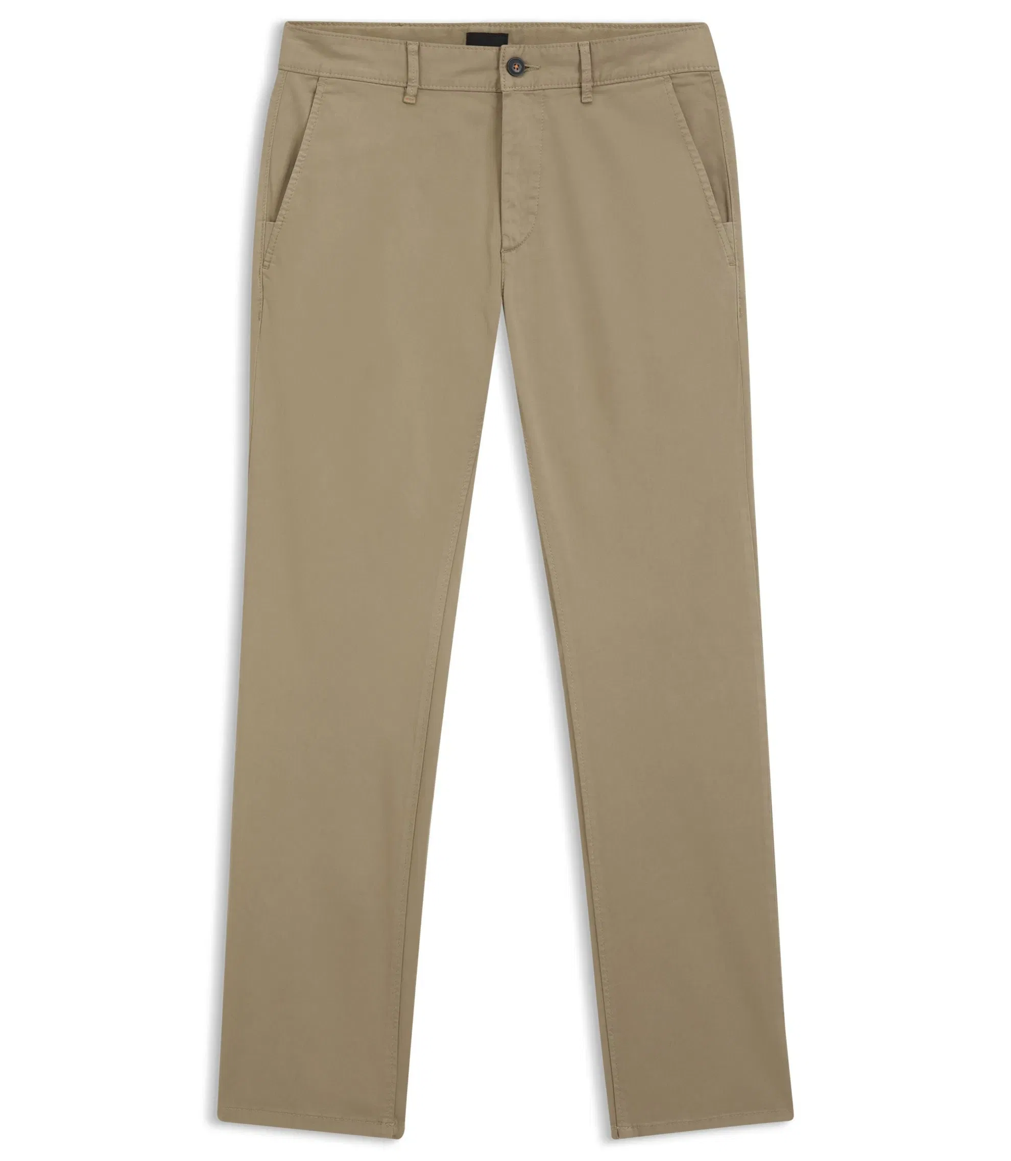 Boss Slim Fit Chinos In Stretch Cotton Satin Light Brown