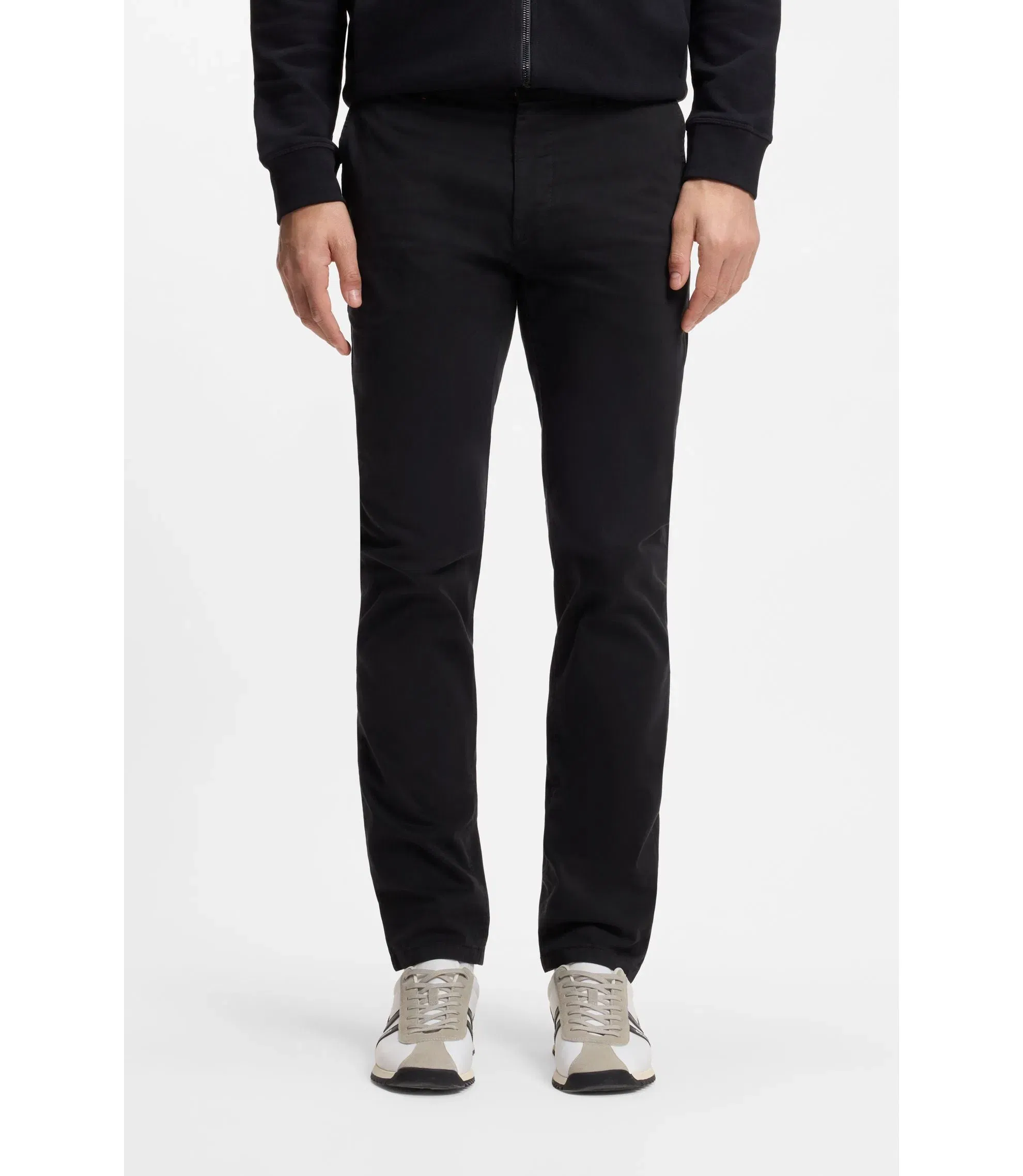 Boss Slim Fit Chinos In Stretch Cotton Satin Black