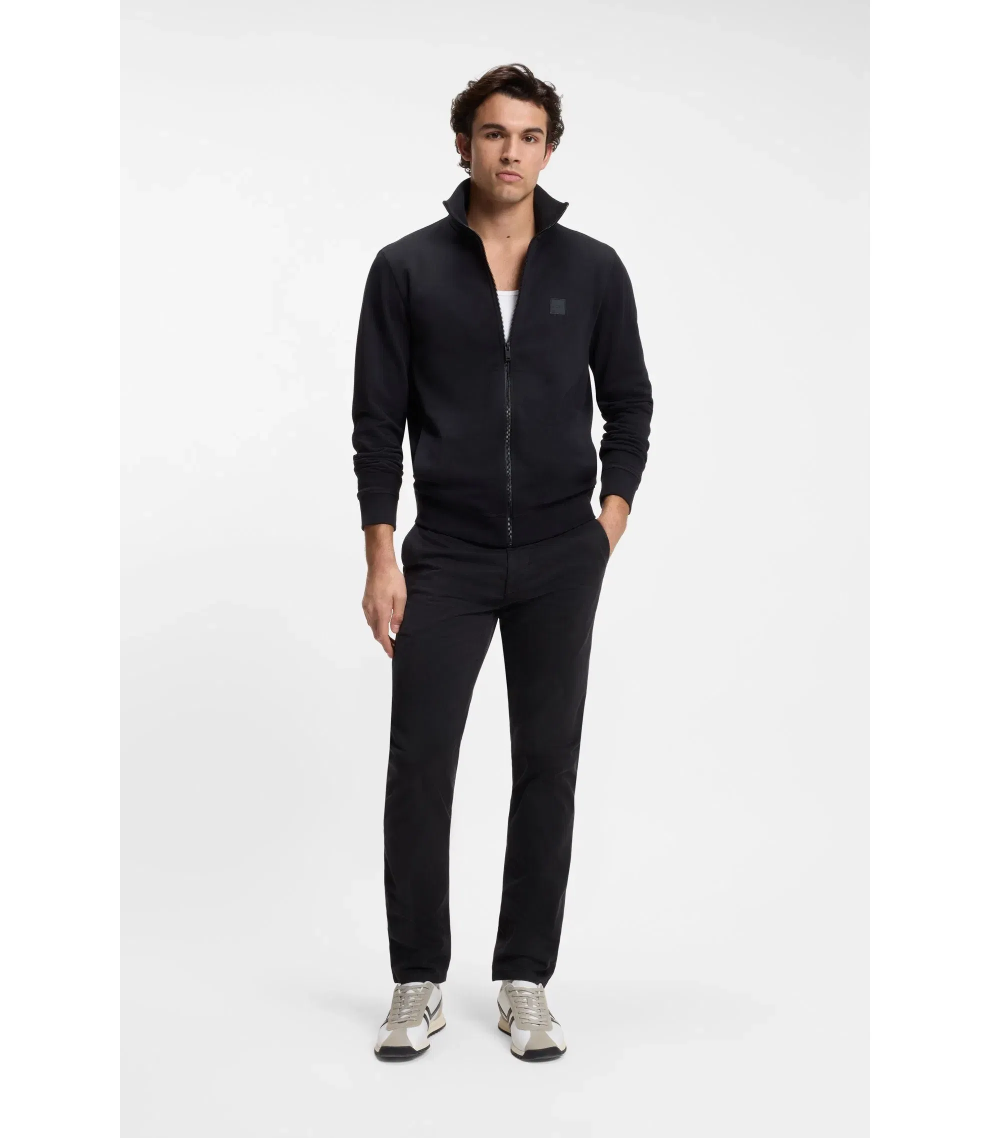 Boss Slim Fit Chinos In Stretch Cotton Satin Black