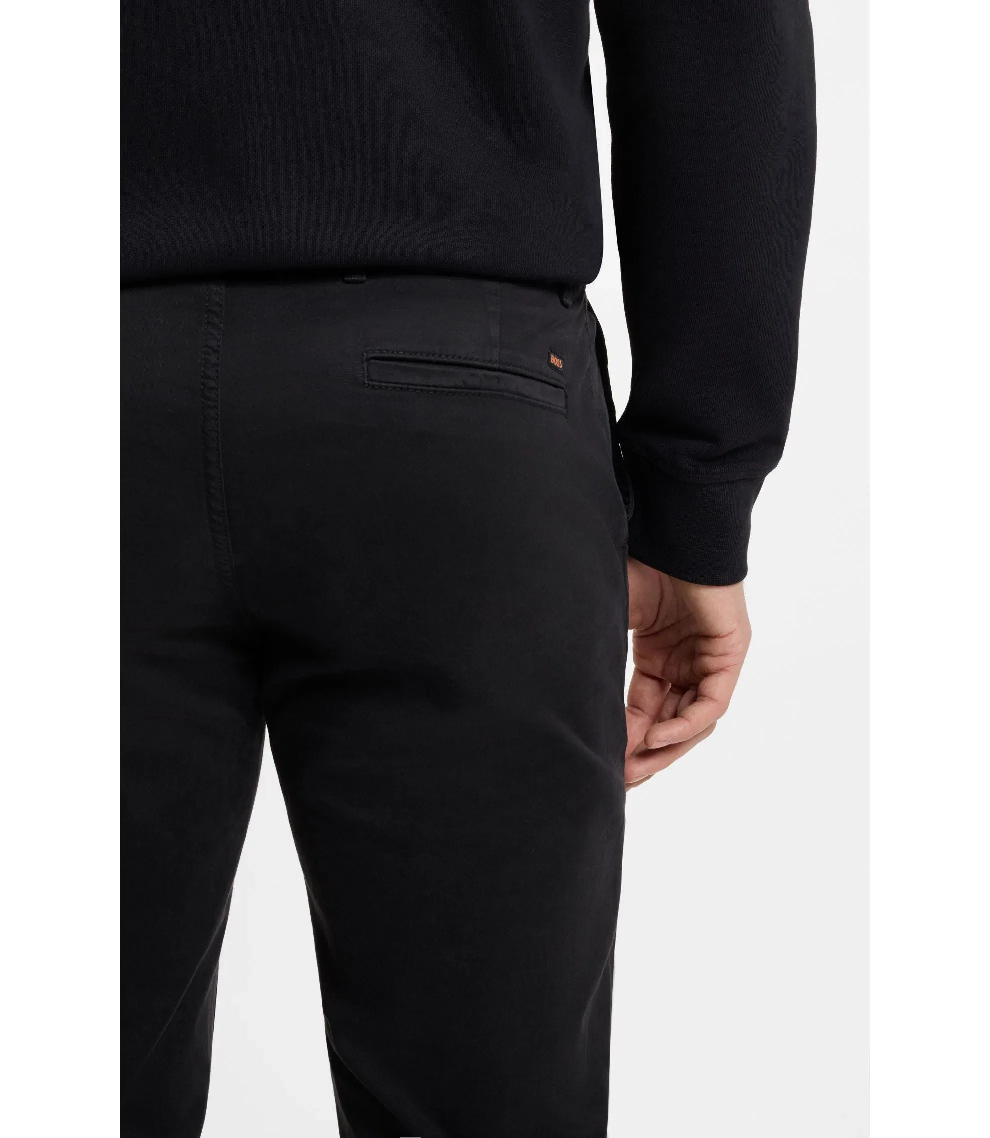 Boss Slim Fit Chinos In Stretch Cotton Satin Black
