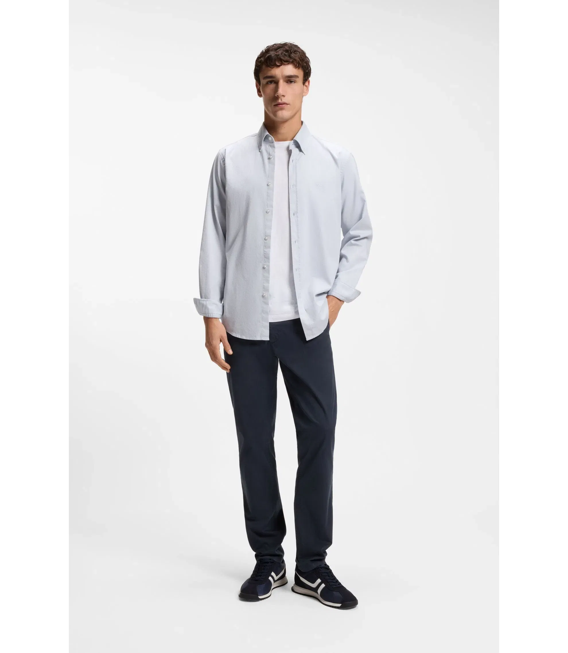 Boss Slim Fit Chinos In Printed Stretch Cotton Twill Light Blue
