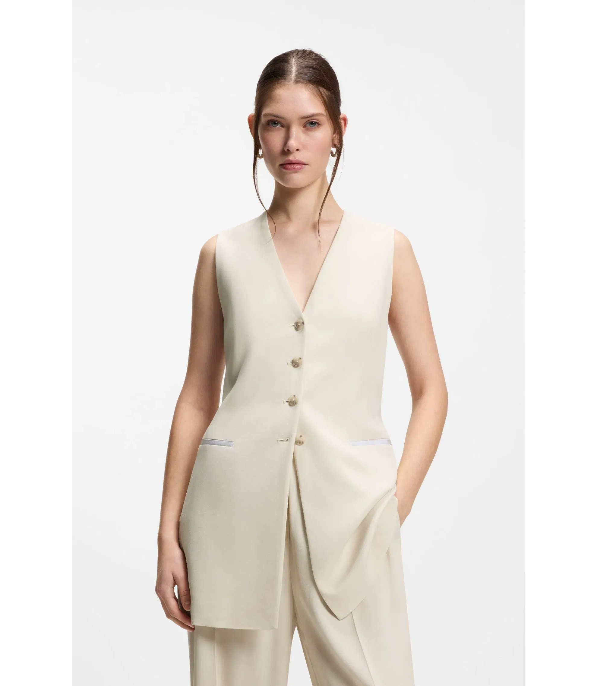 Boss Slim Fit Blazer With Sleeveless Styling White Women's