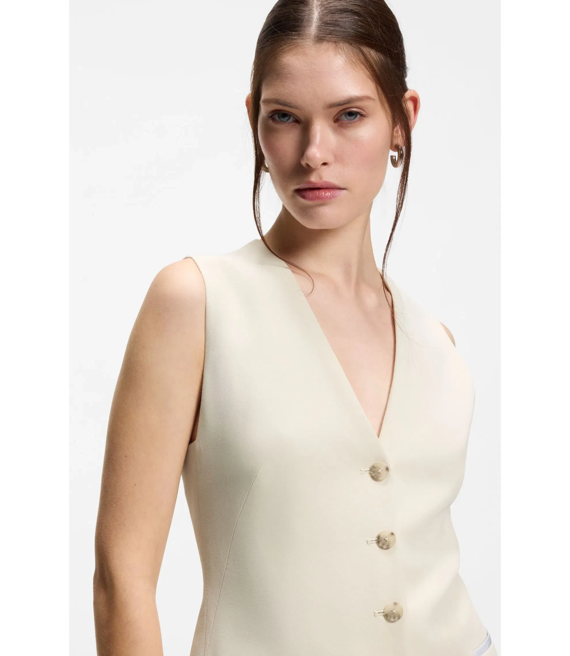 Boss Slim Fit Blazer With Sleeveless Styling White Women's