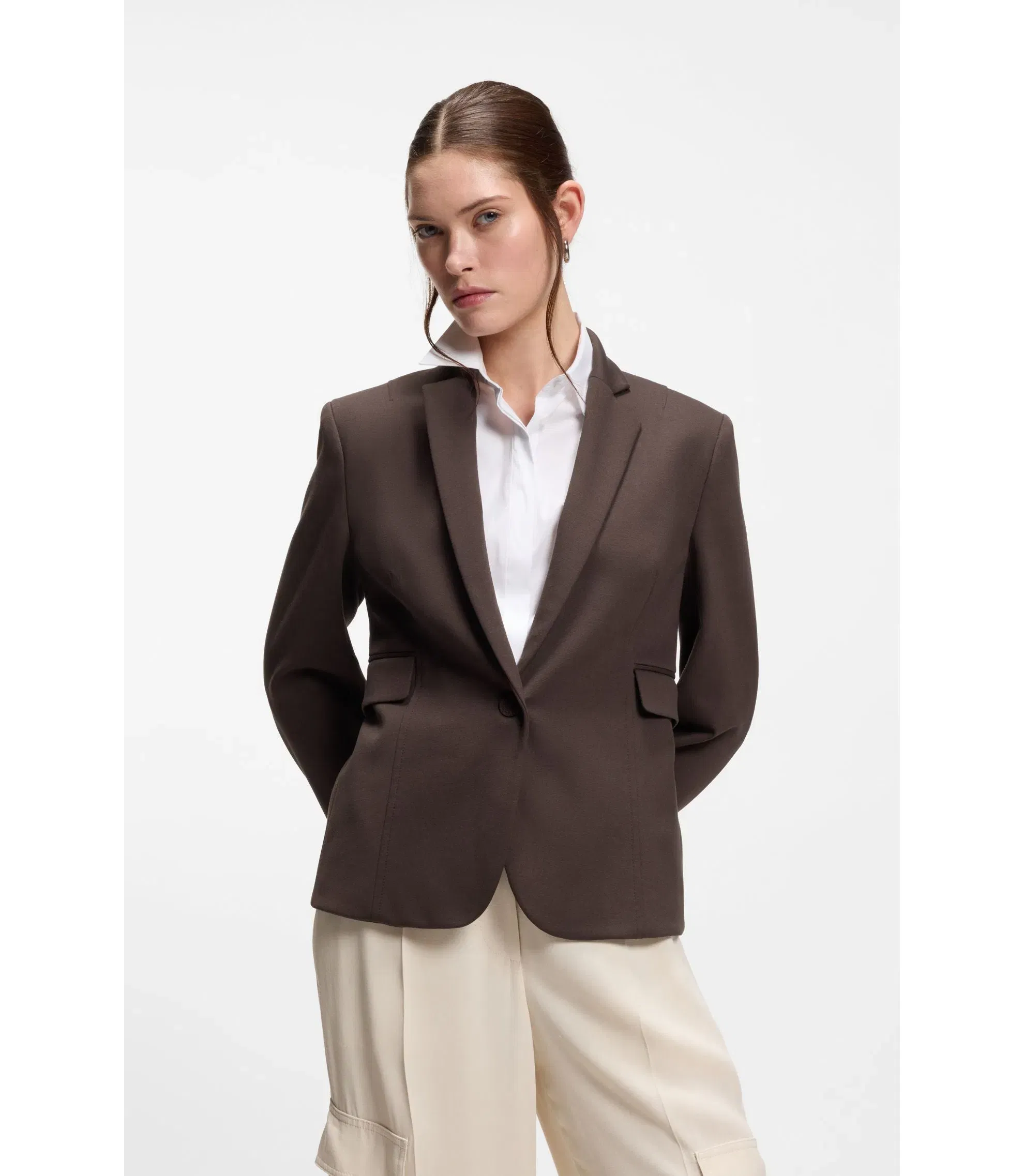 Boss Slim Fit Blazer With Angled Darts Dark Brown Women's