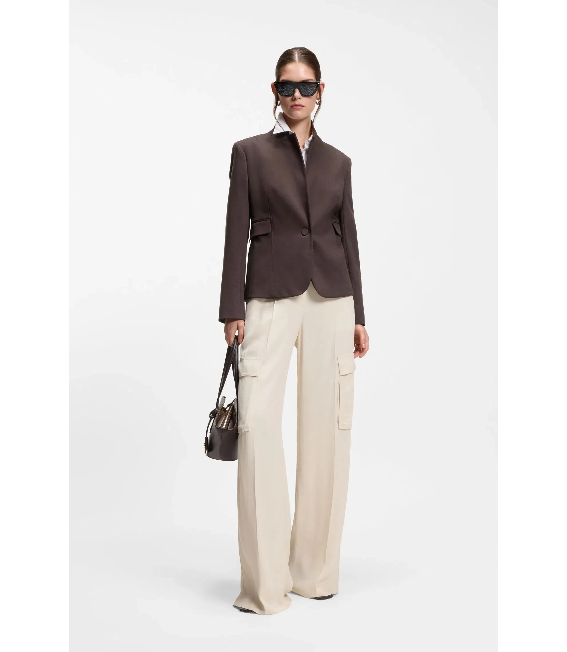 Boss Slim Fit Blazer With Angled Darts Dark Brown Women's