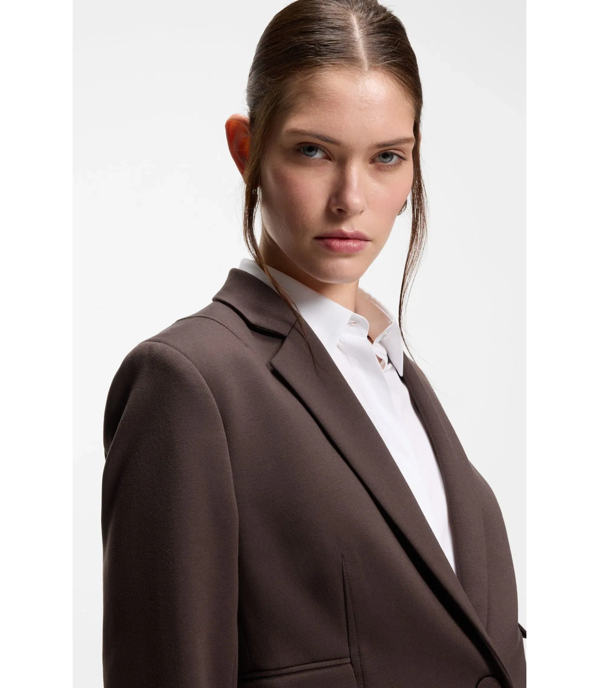 Boss Slim Fit Blazer With Angled Darts Dark Brown Women's