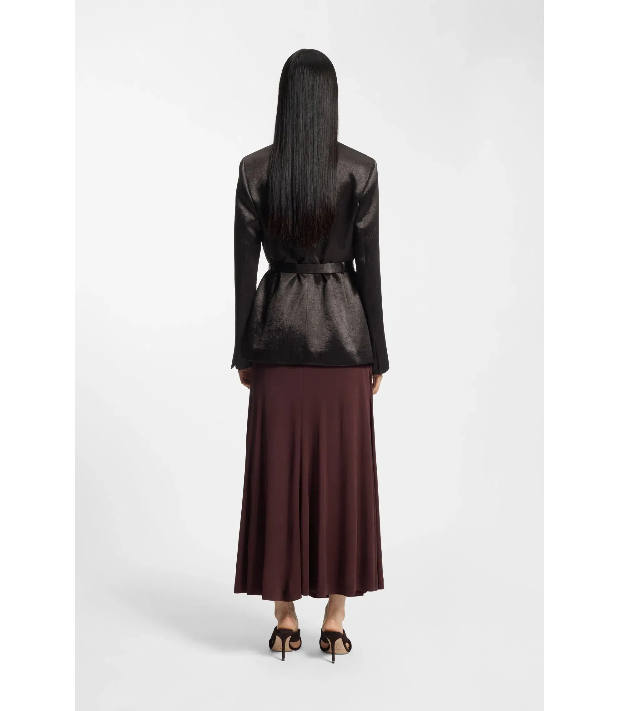 Boss Slim Fit Blazer In Lustrous Twill Dark Brown Women's