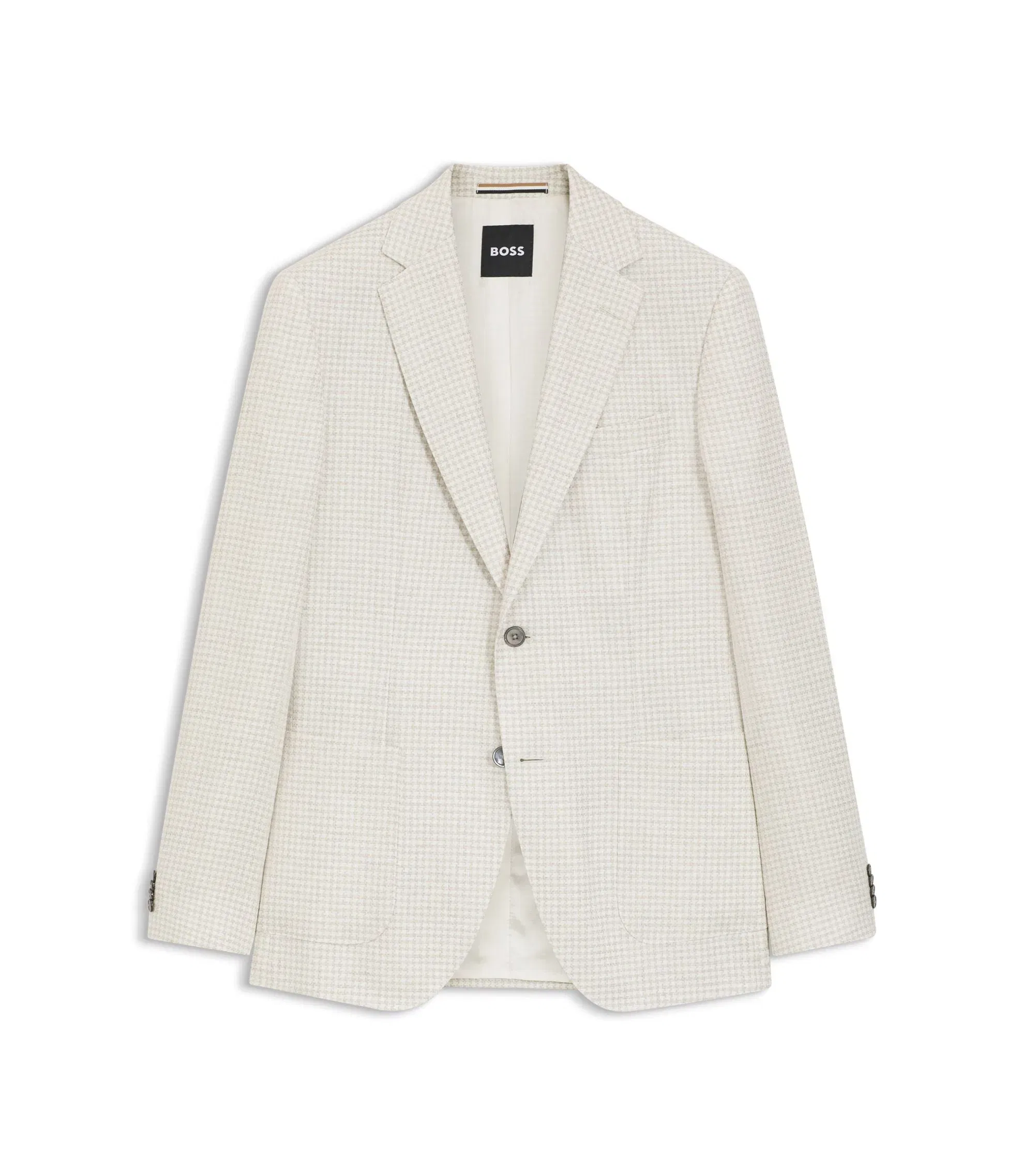 Boss Slim Fit Blazer In Checked Linen Cotton And Silk Light Beige