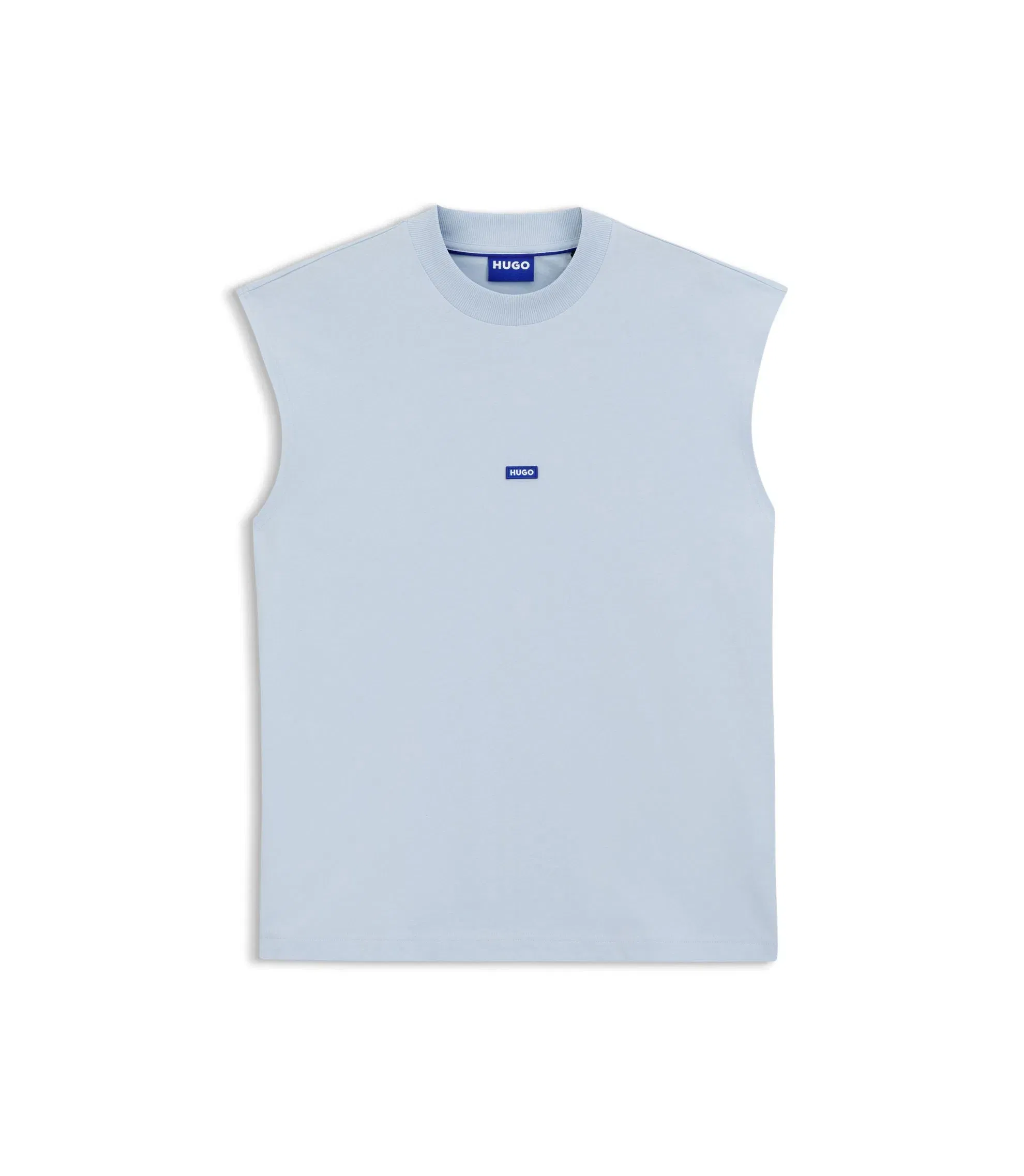 Hugo Sleeveless T-Shirt In Cotton Jersey With Logo Detail Light Blue