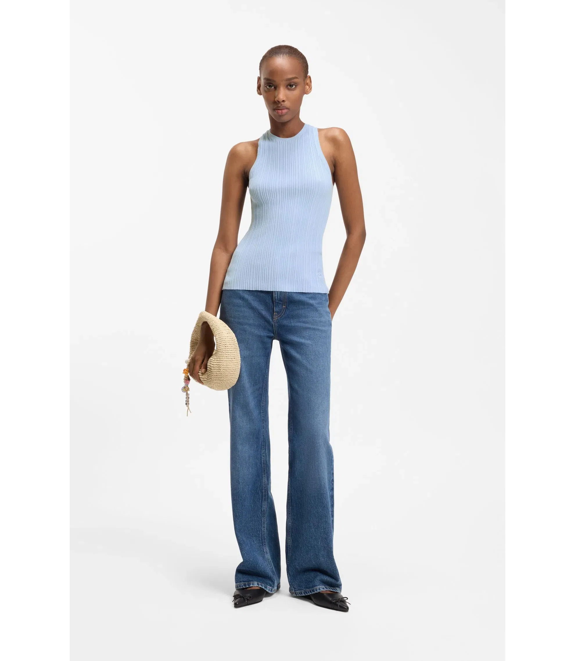 Hugo Sleeveless Top With Irregular Rib Light Blue Women's