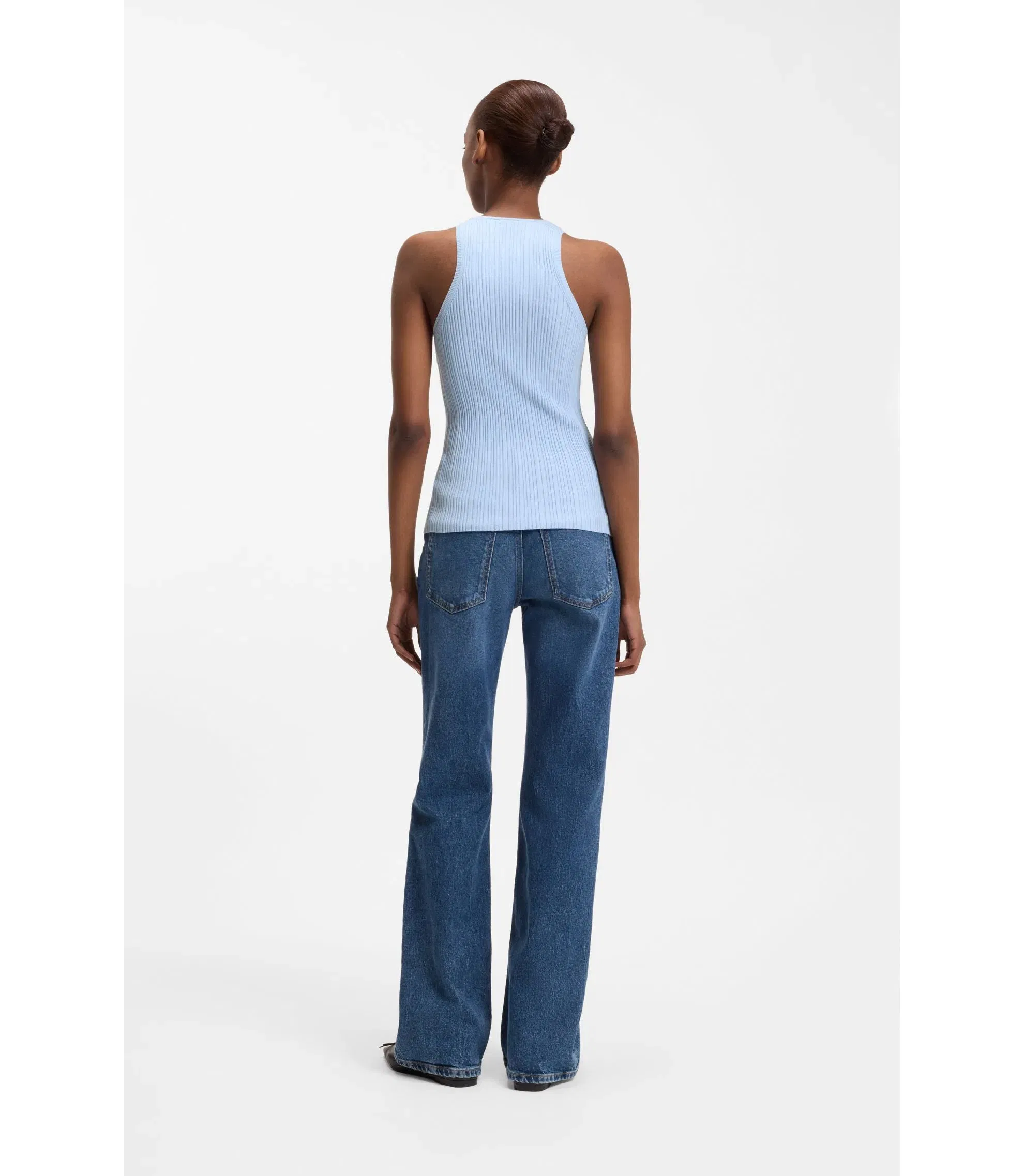 Hugo Sleeveless Top With Irregular Rib Light Blue Women's