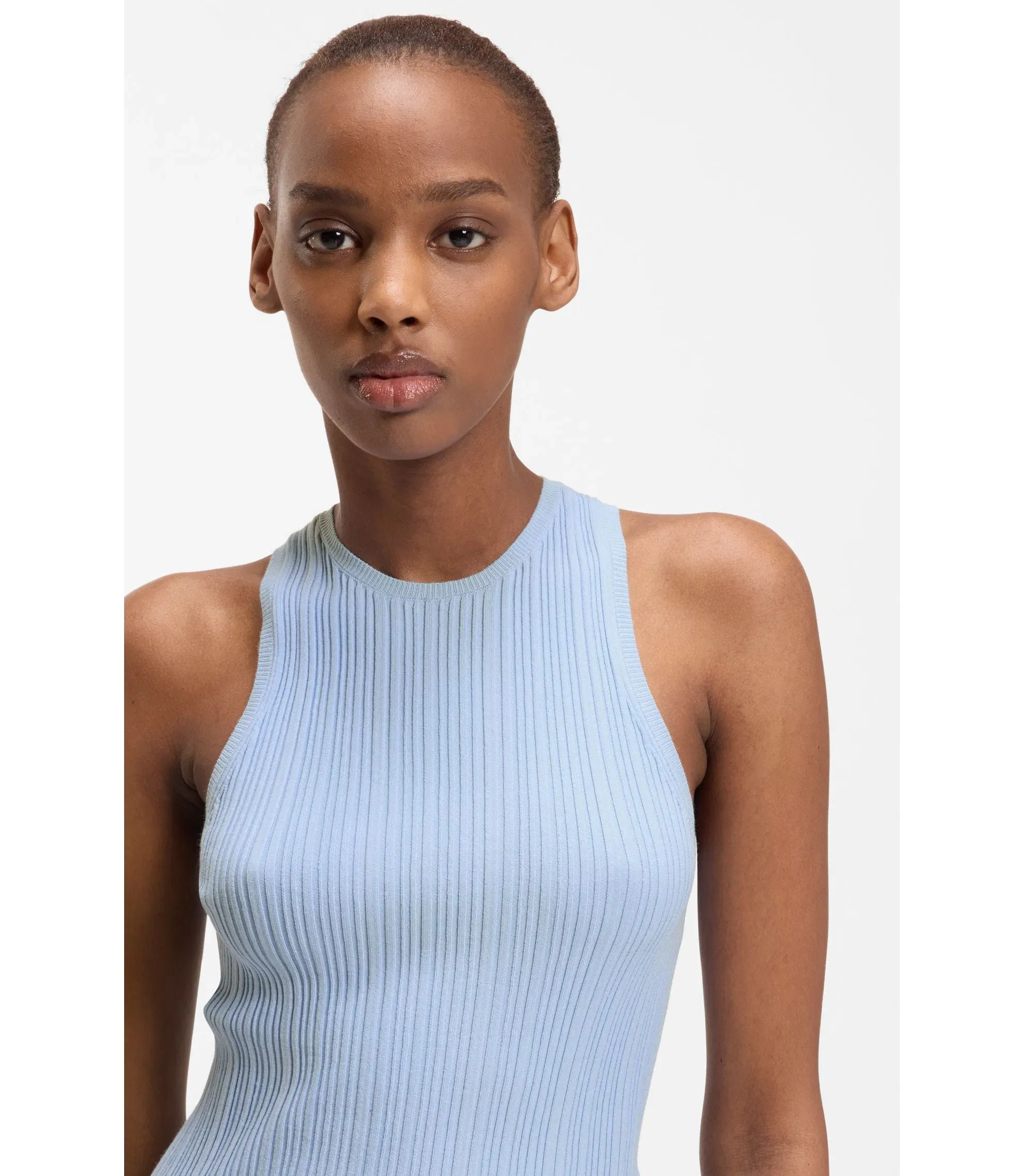 Hugo Sleeveless Top With Irregular Rib Light Blue Women's