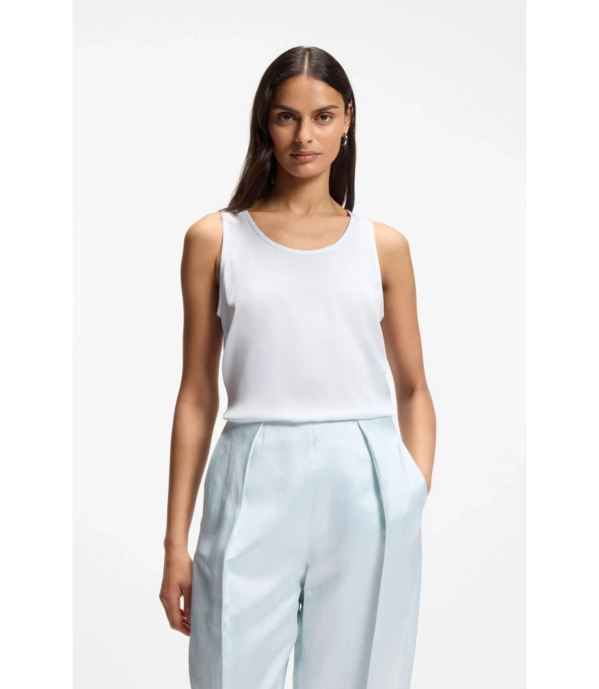 Boss Sleeveless Top In Stretch Silk Light Blue Women's