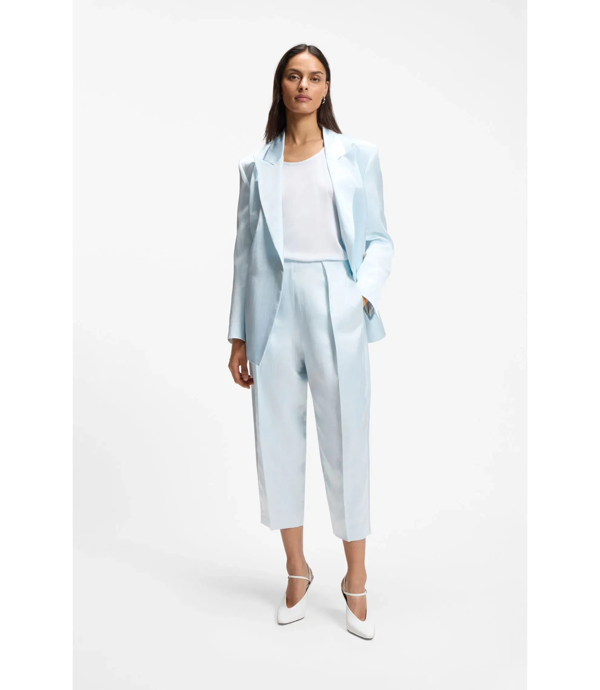 Boss Sleeveless Top In Stretch Silk Light Blue Women's