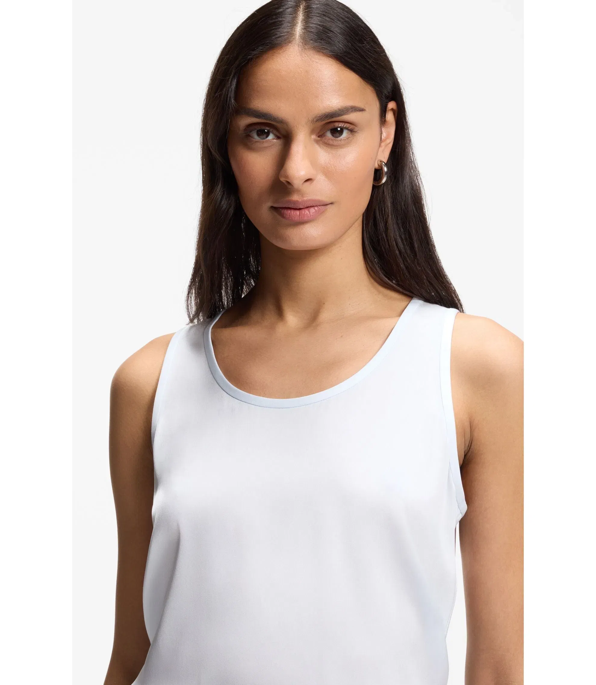 Boss Sleeveless Top In Stretch Silk Light Blue Women's
