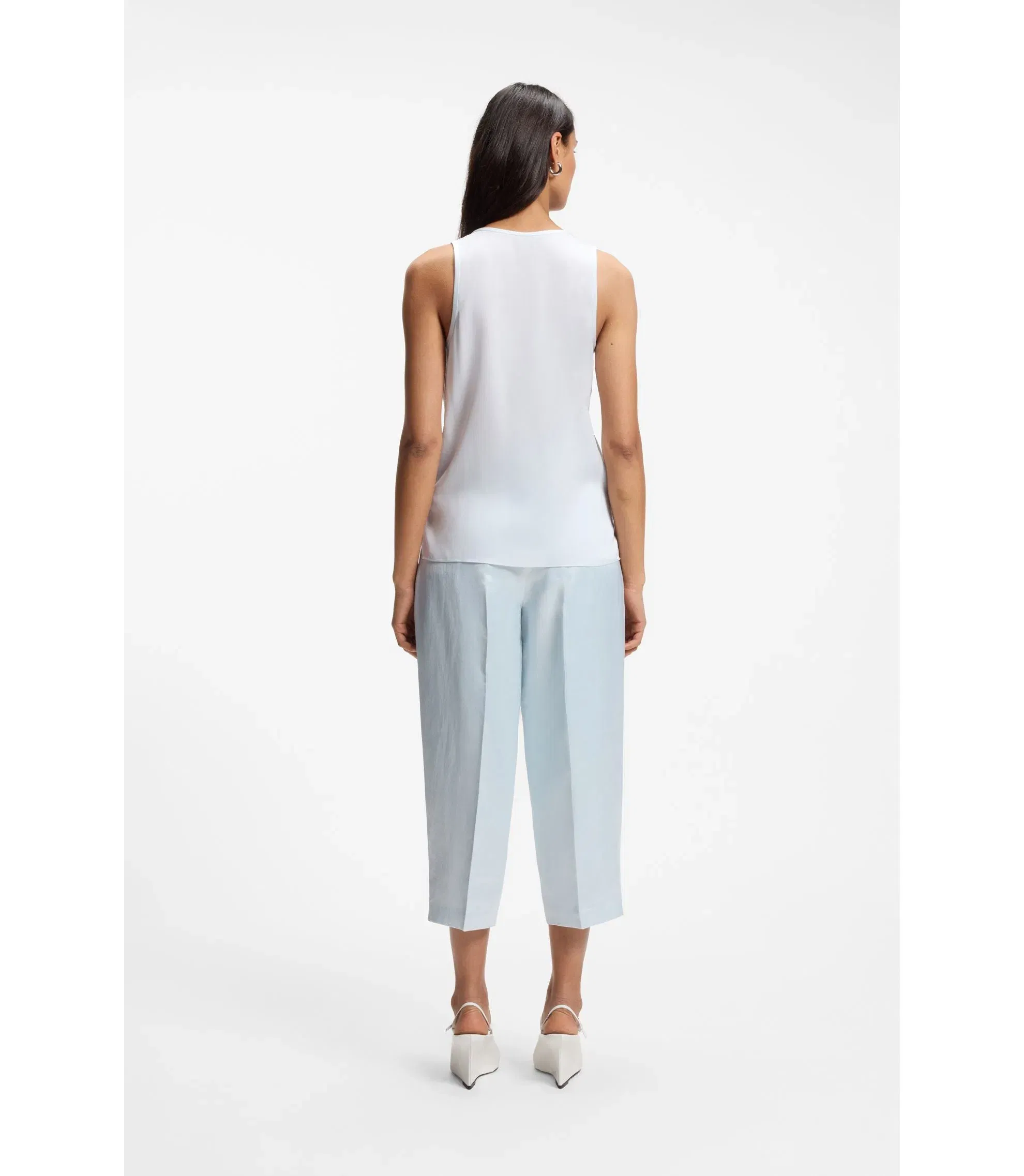 Boss Sleeveless Top In Stretch Silk Light Blue Women's
