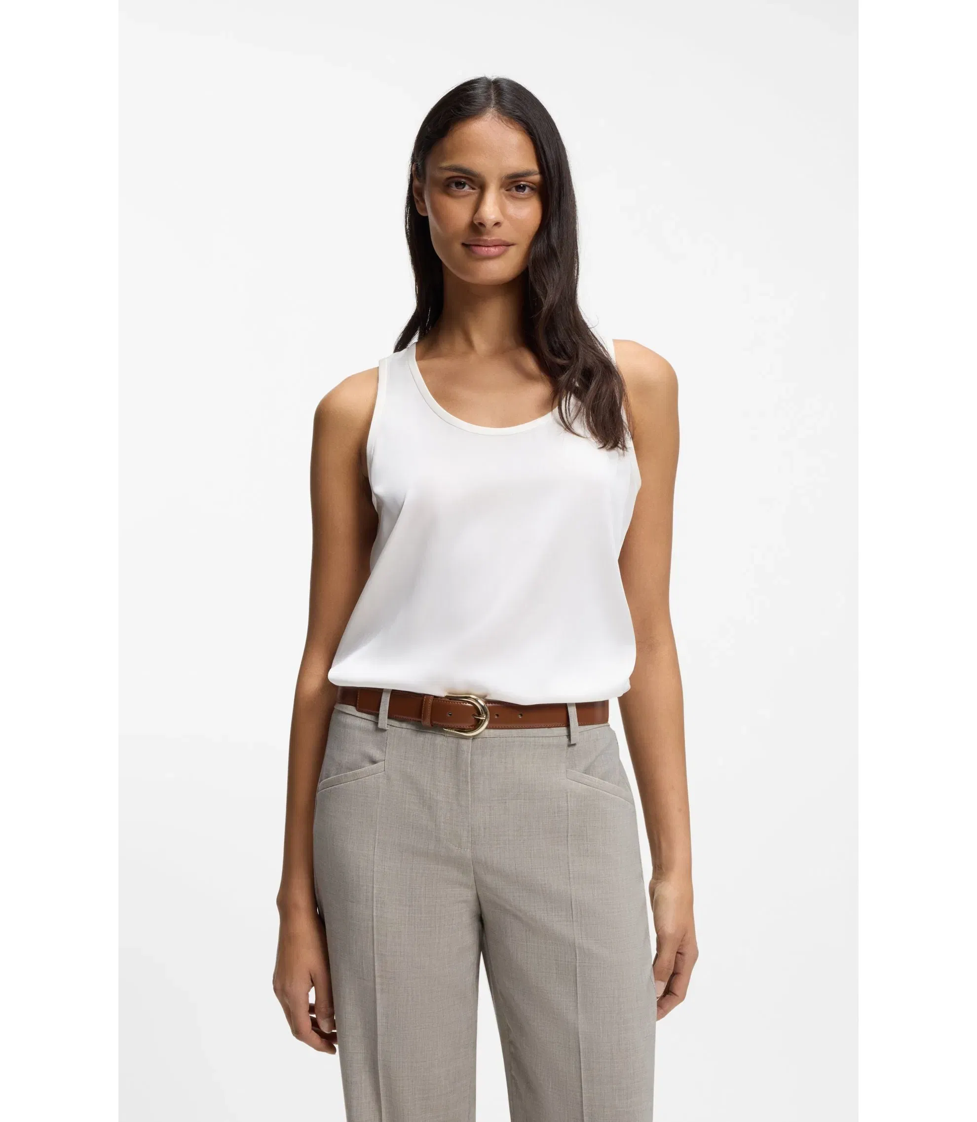 Boss Sleeveless Top In Stretch Silk White Women's