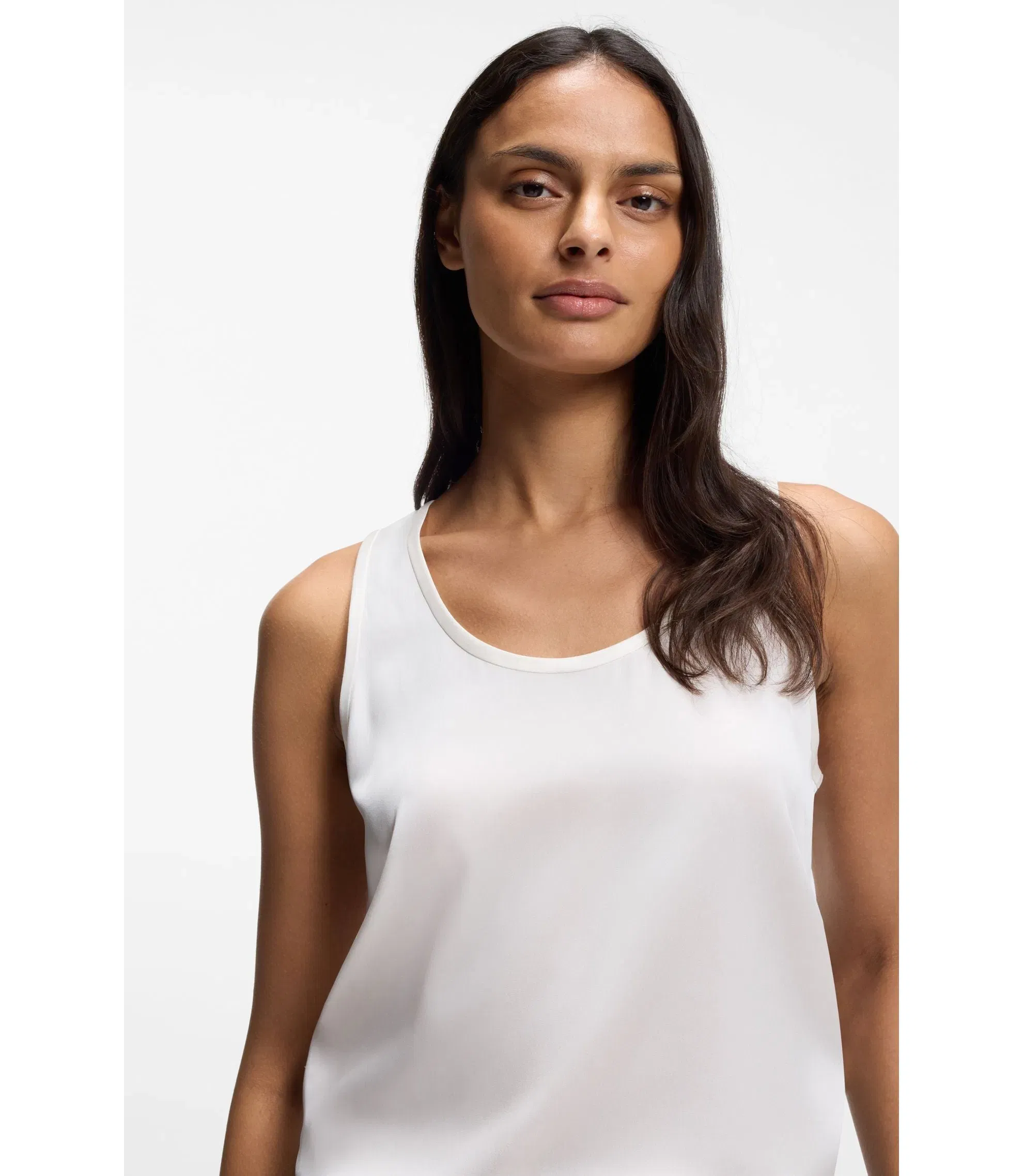 Boss Sleeveless Top In Stretch Silk White Women's
